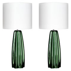 Murano Glass Mirrored Green Lamps Murano Glass Mirrored Green Lamps