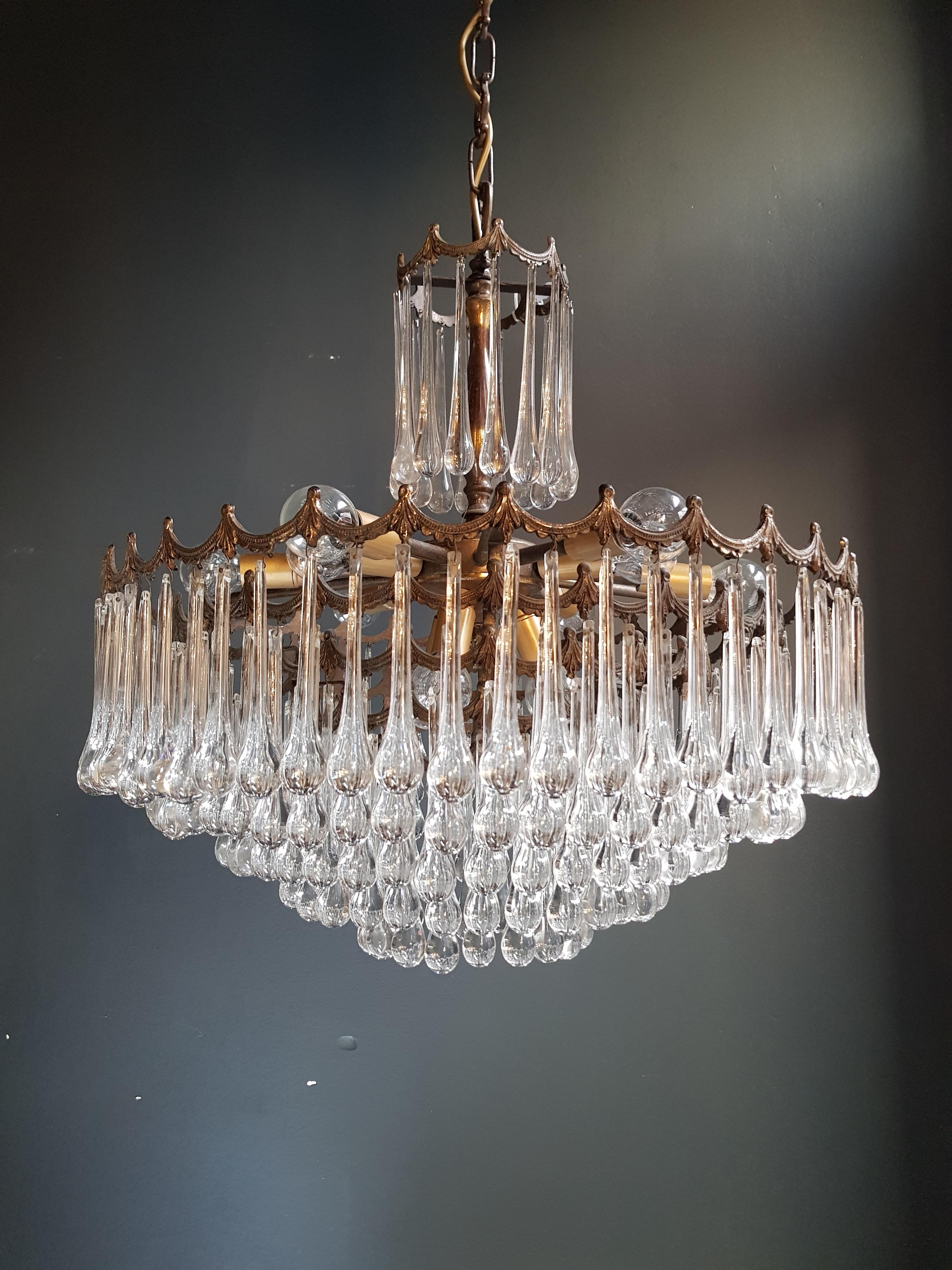 Italian Murano Glass Modern Crystal Chandelier Antique Ceiling Lamp Lustre Brass, 1950s