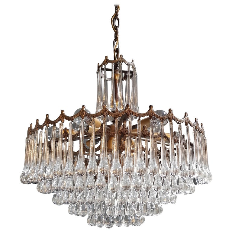 Murano Glass Modern Crystal Chandelier Antique Ceiling Lamp Lustre Brass,  1950s at 1stDibs