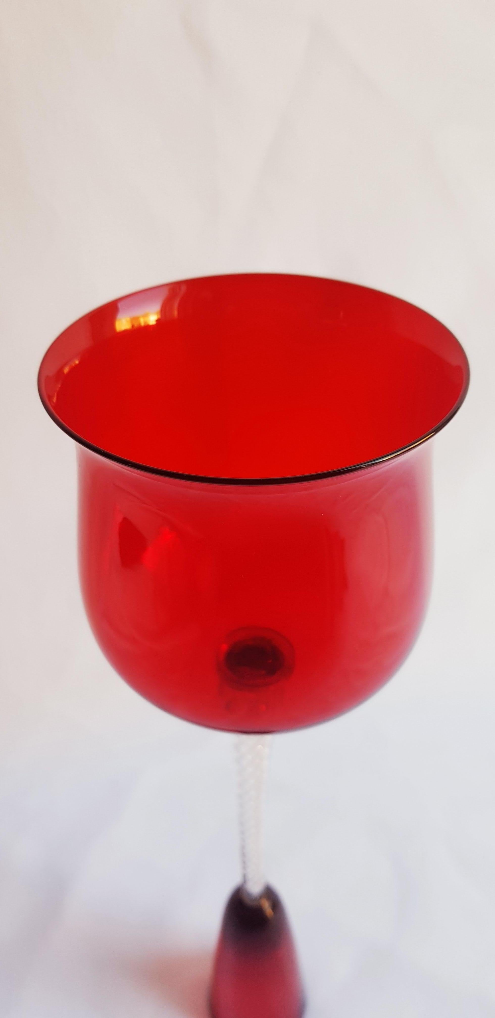 Art Nouveau Murano Glass Modern Ruby Red Goblet For Sale