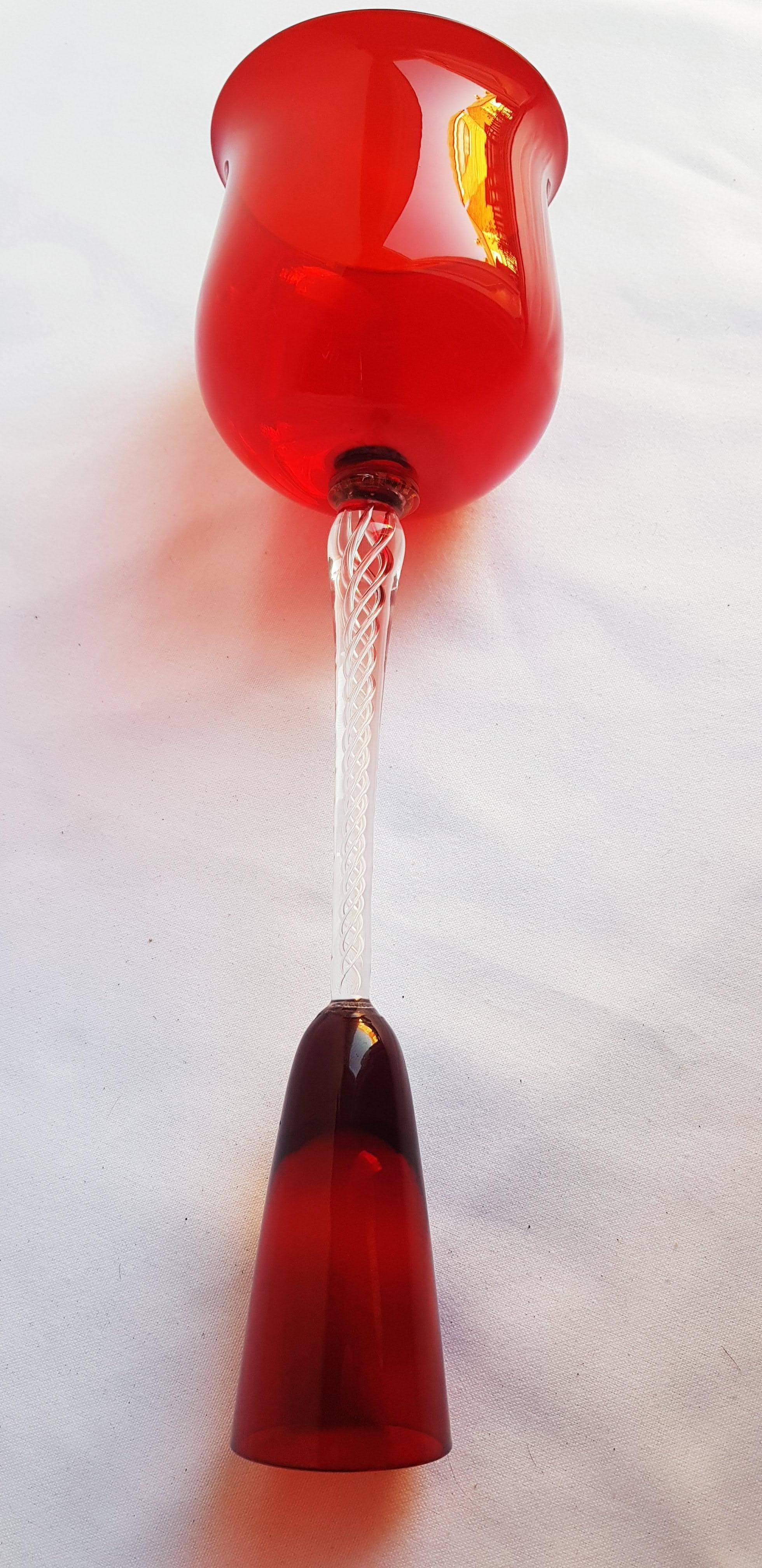 Italian Murano Glass Modern Ruby Red Goblet For Sale