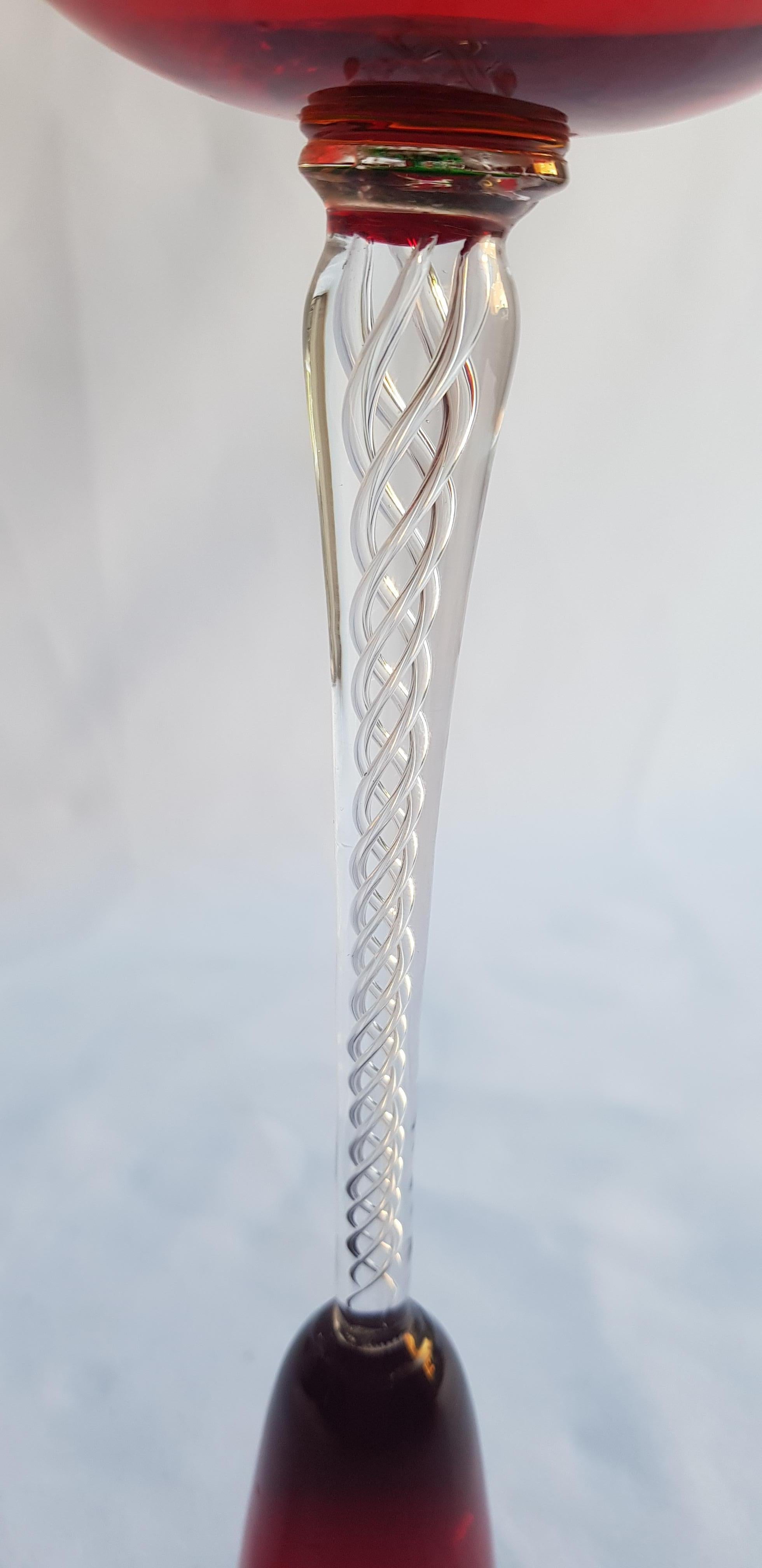 Hand-Crafted Murano Glass Modern Ruby Red Goblet For Sale