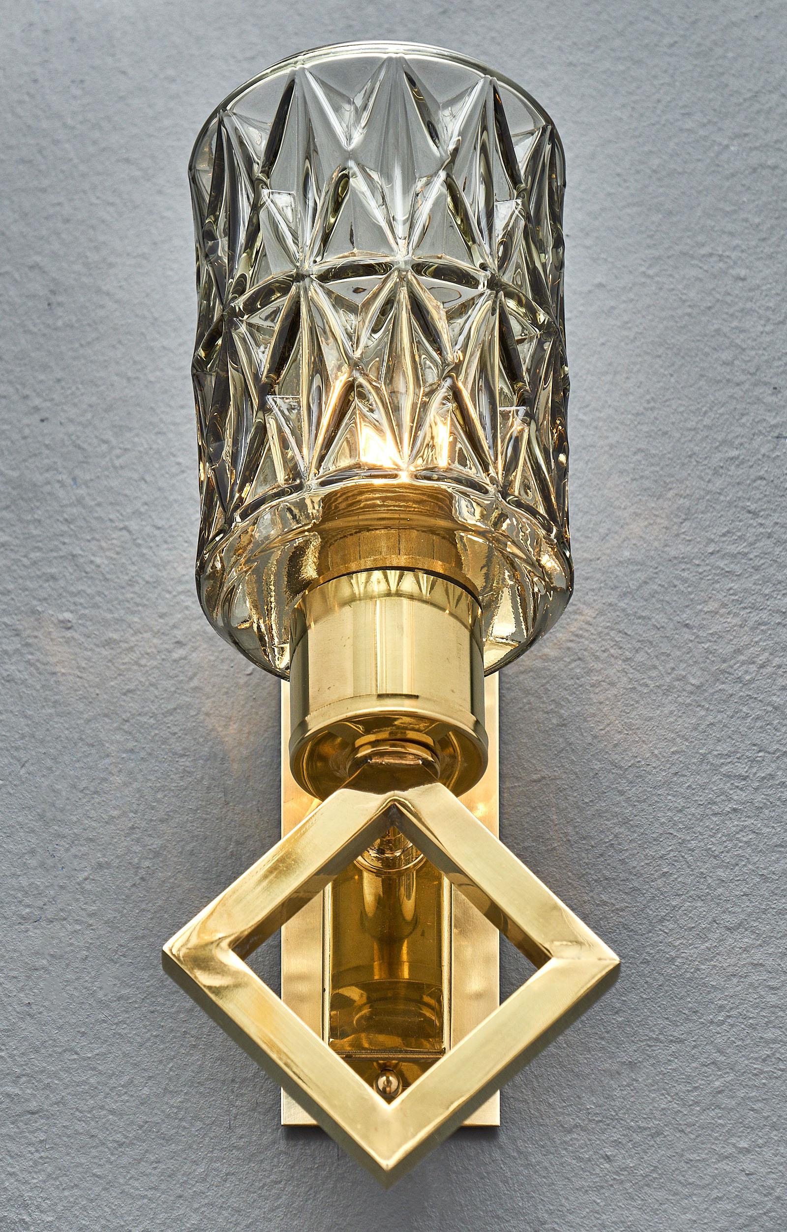 Smoked Glass Murano Glass Modernist Diamond Sconces For Sale