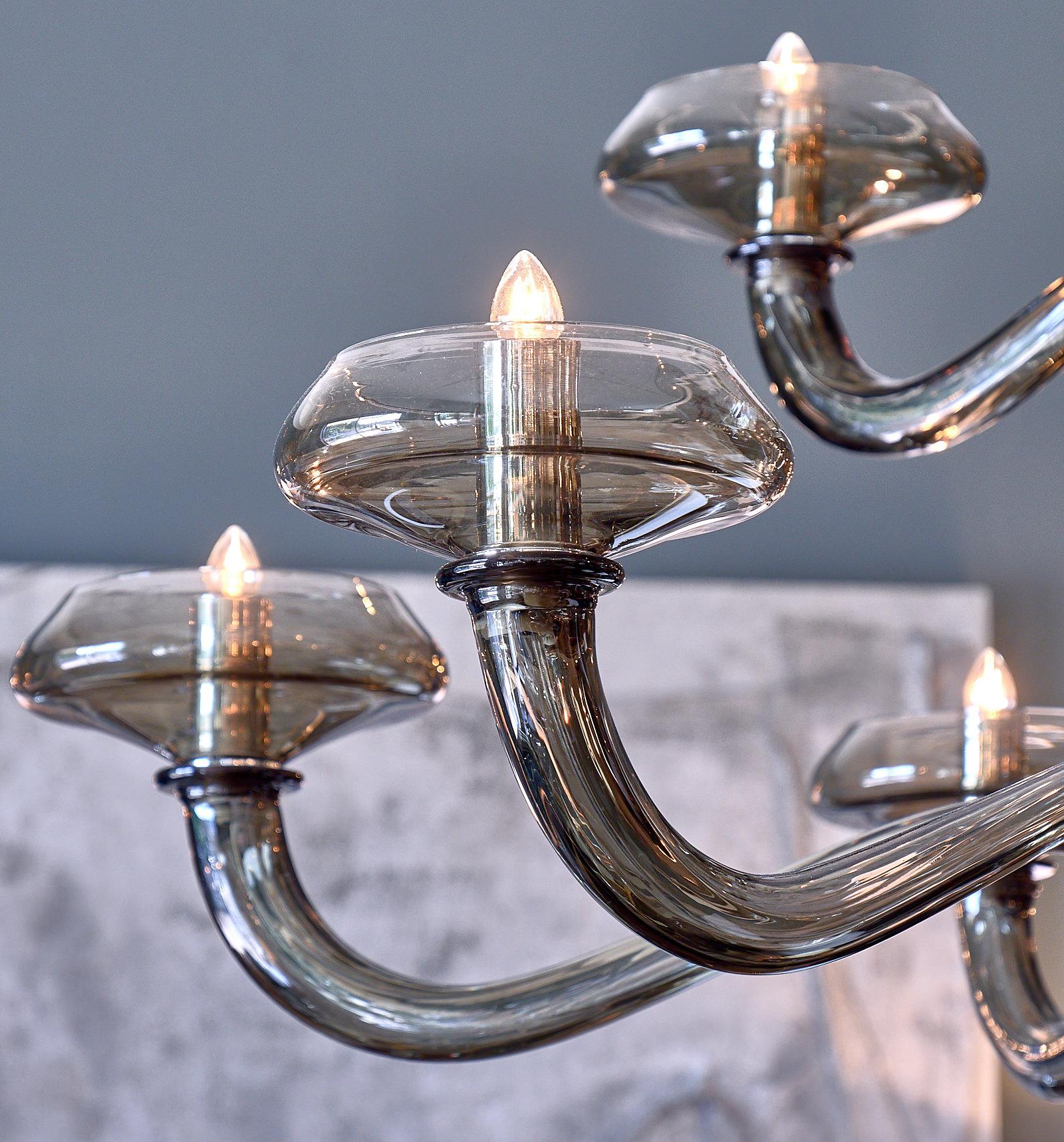 Murano Glass Modernist Pewter Chandelier In Excellent Condition In Austin, TX