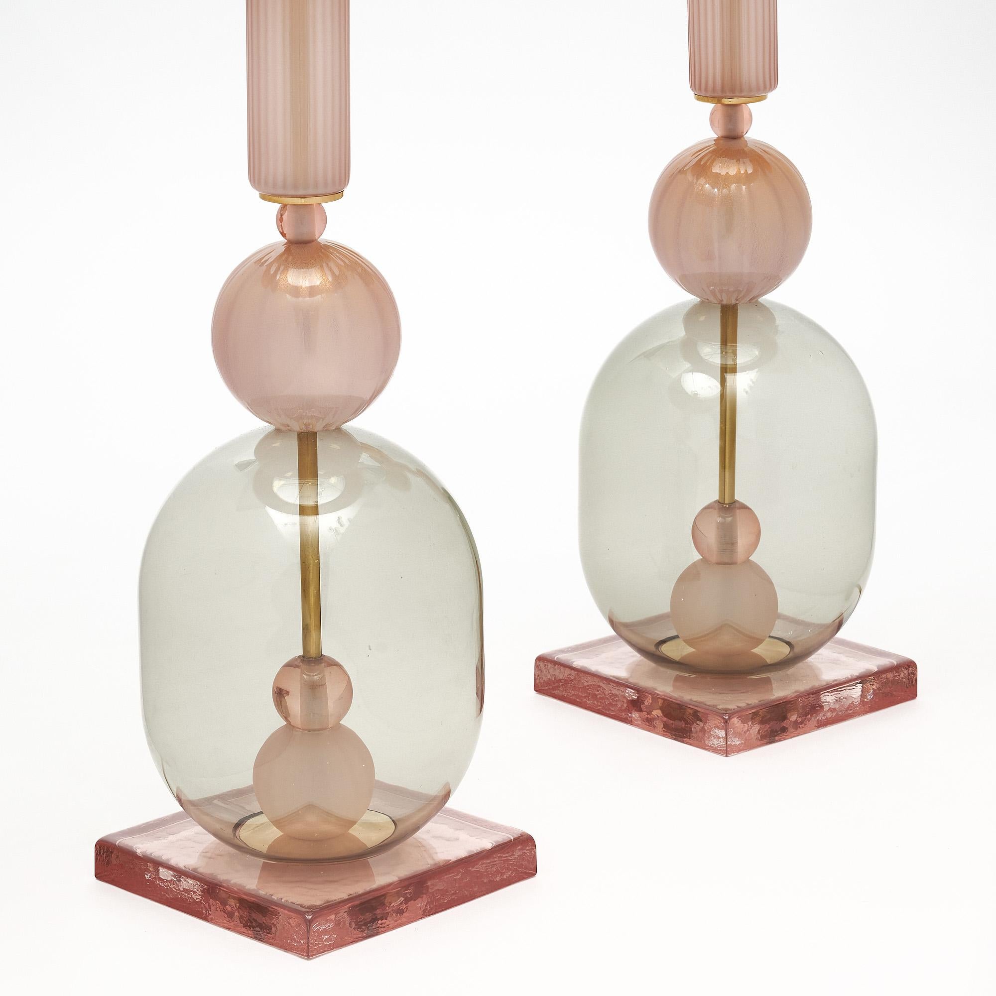 Mid-Century Modern Murano Glass Modernist Pink Table Lamps