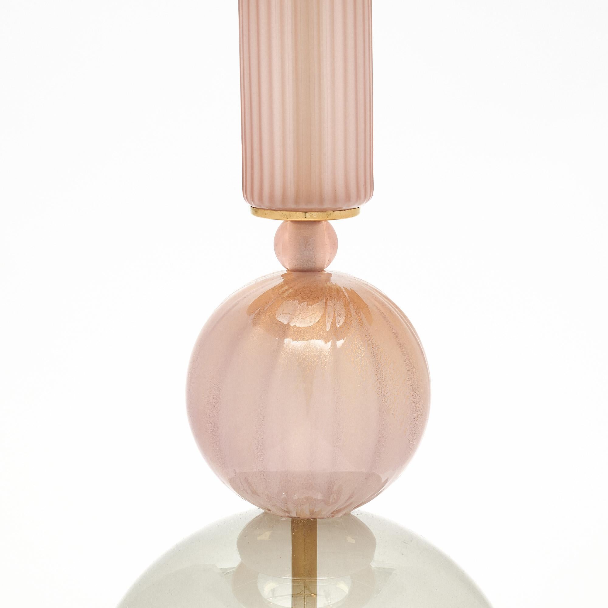Murano Glass Modernist Pink Table Lamps In Good Condition For Sale In Austin, TX