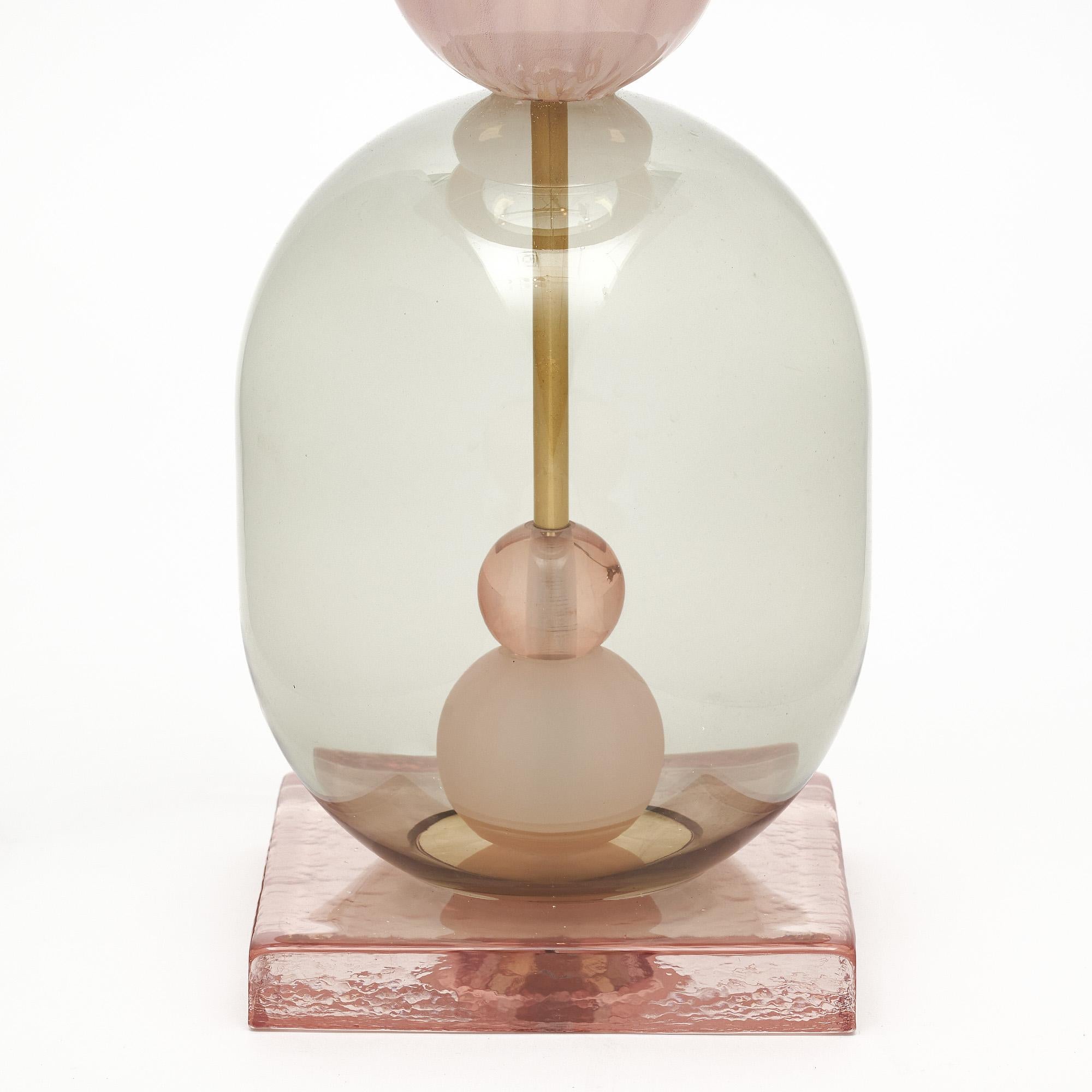 Contemporary Murano Glass Modernist Pink Table Lamps For Sale