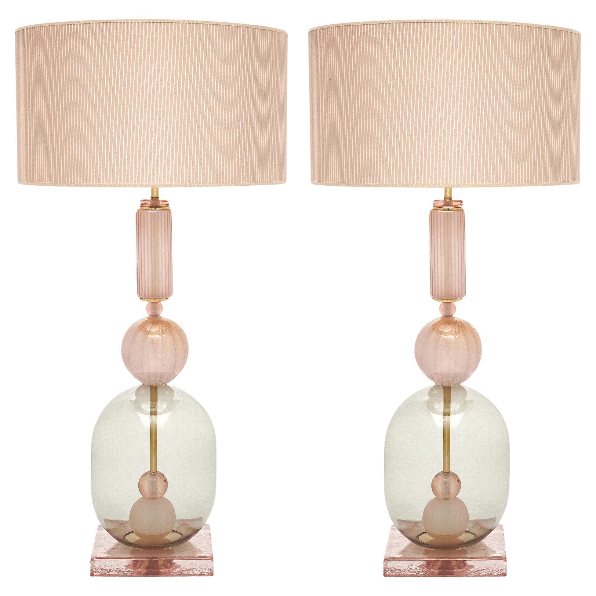Murano Glass Modernist Pink Table Lamps For Sale