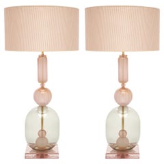 Lampes de table modernistes roses en verre de Murano