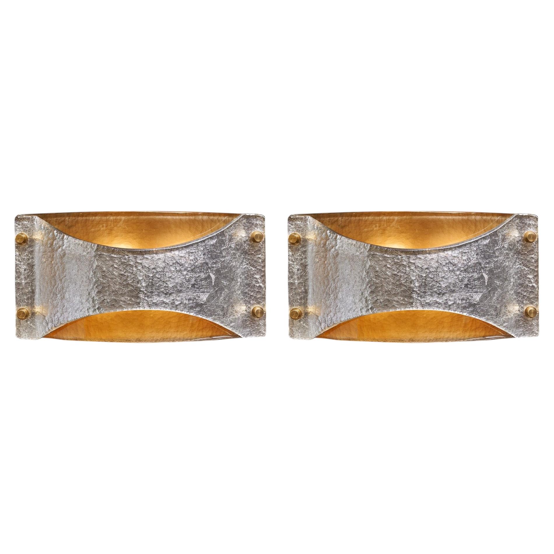 Murano Glass Modernist Sconces, Hand-Blown, Silver Leaf, Italy, New For Sale