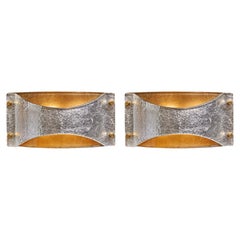 Murano Glass Modernist Sconces, Hand-Blown, Silver Leaf, Italy, New