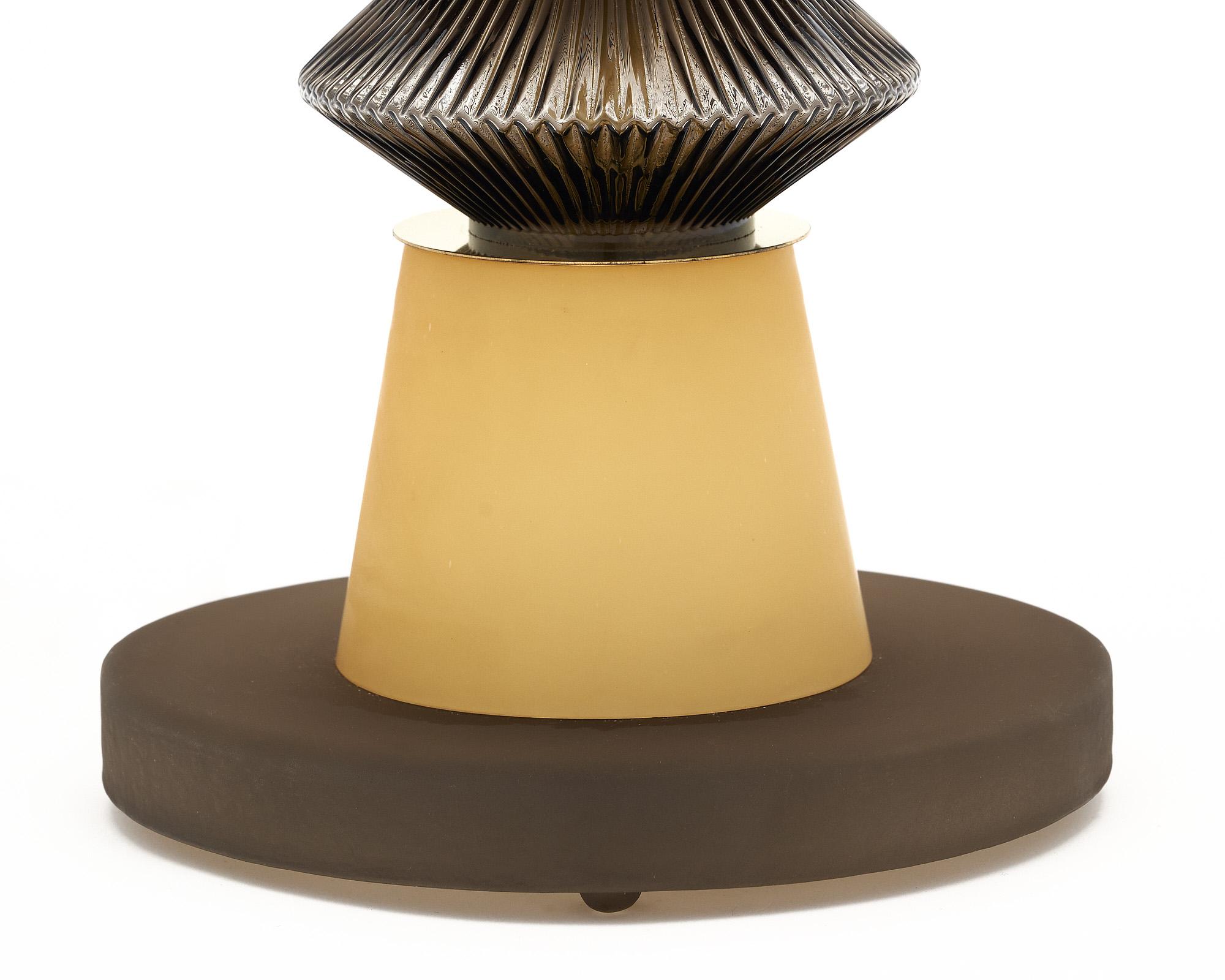 Brass Murano Glass Modernist Taupe Lamps in the manner of Ettore Sottssas