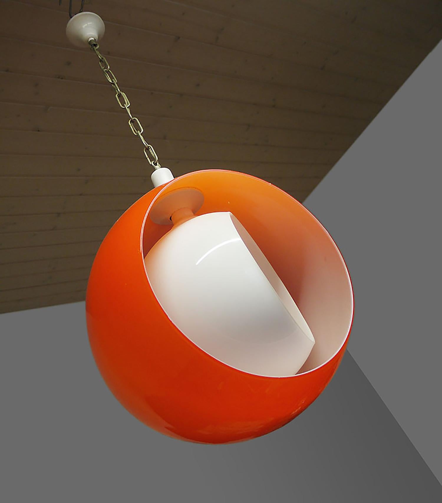 Murano Glass Moon Pendant Lamp Orange & White by Carlo Nason for Mazzega 1960s For Sale 2