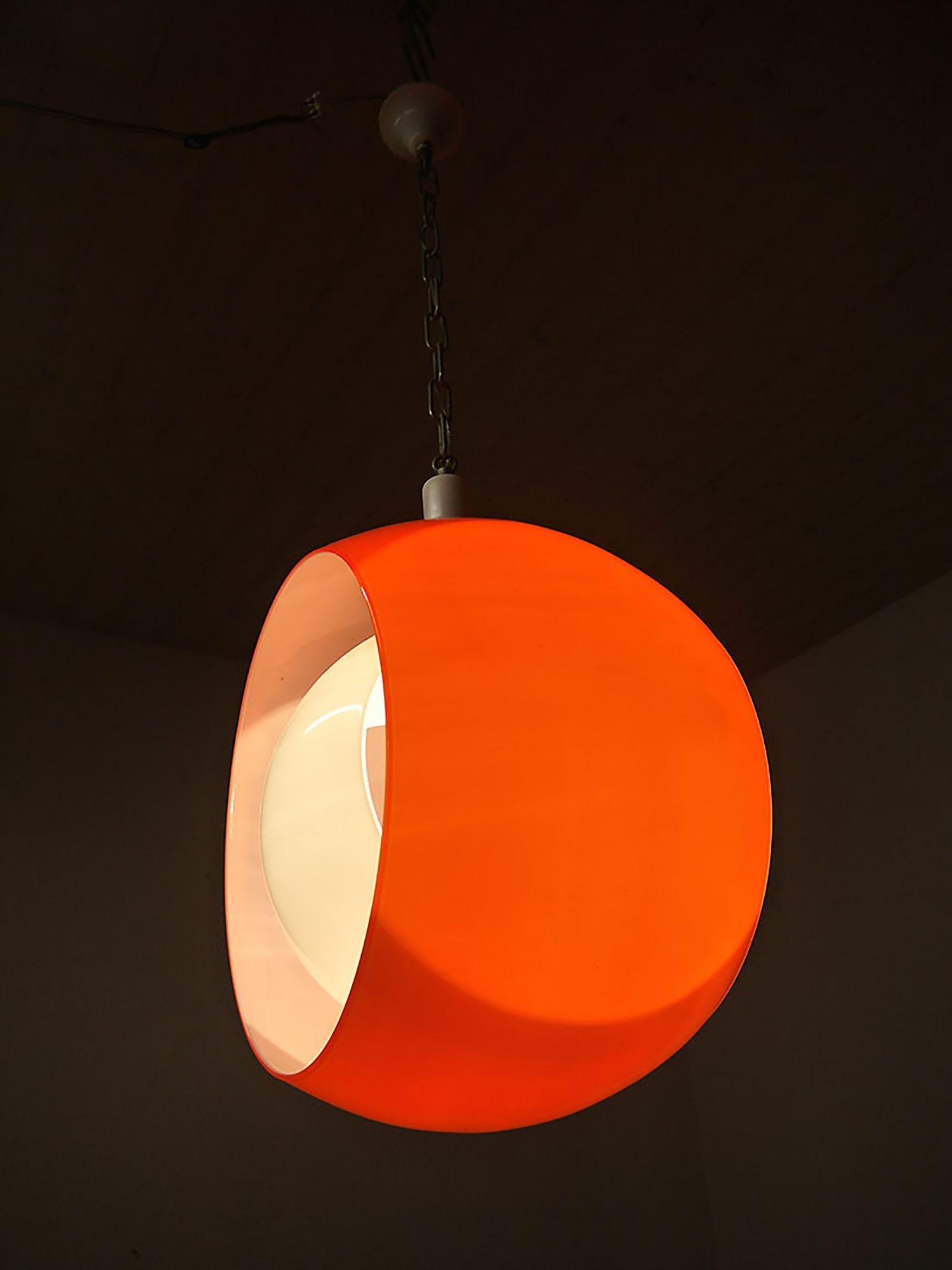 Italian Murano Glass Moon Pendant Lamp Orange & White by Carlo Nason for Mazzega 1960s For Sale