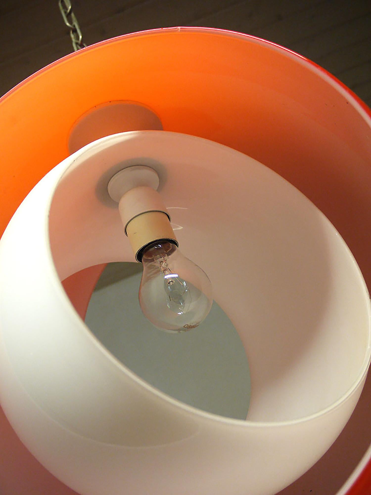 Mid-20th Century Murano Glass Moon Pendant Lamp Orange White by Carlo Nason for Mazzega 1960s For Sale