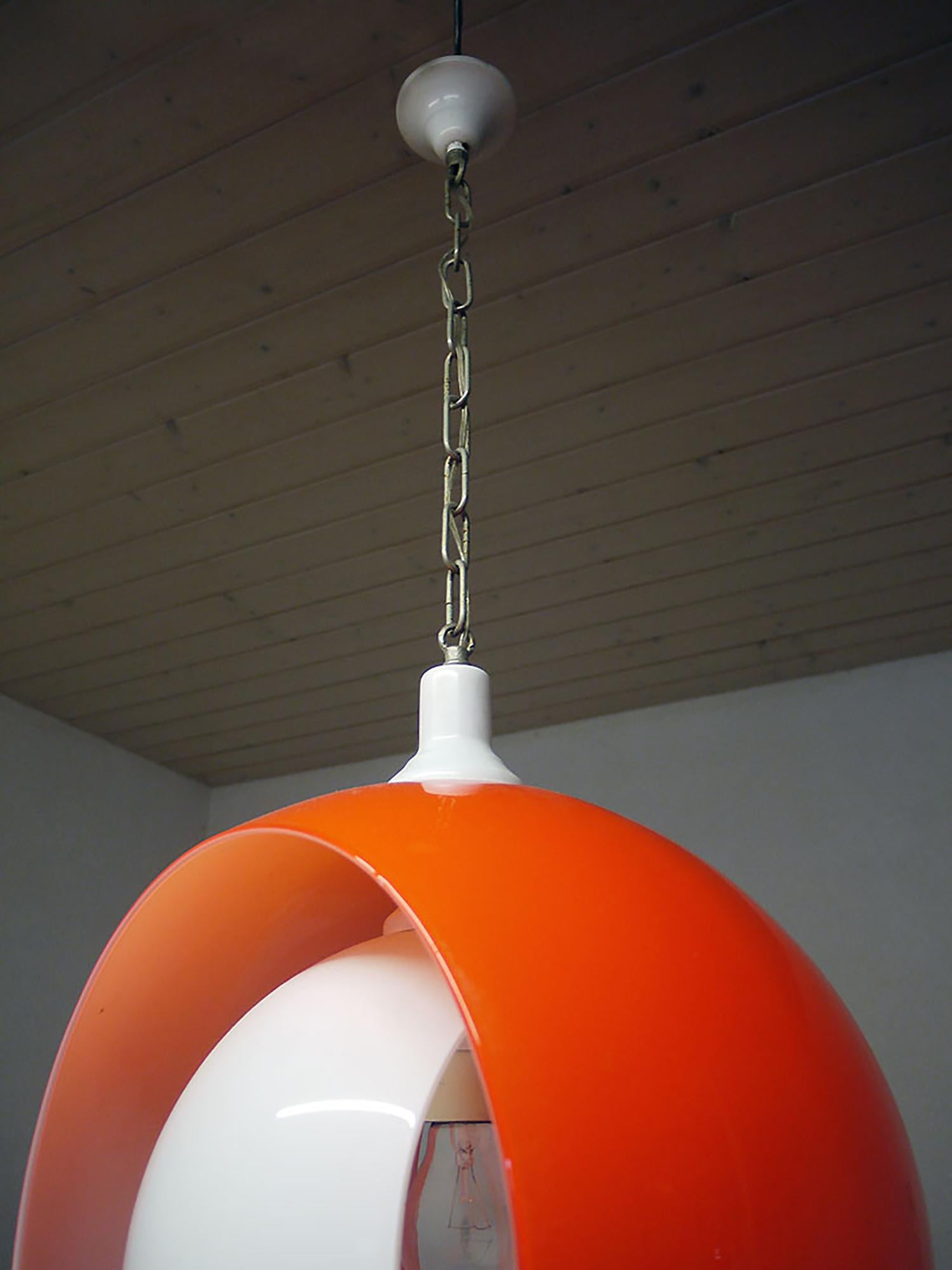 Murano Glass Moon Pendant Lamp Orange White by Carlo Nason for Mazzega 1960s For Sale 1