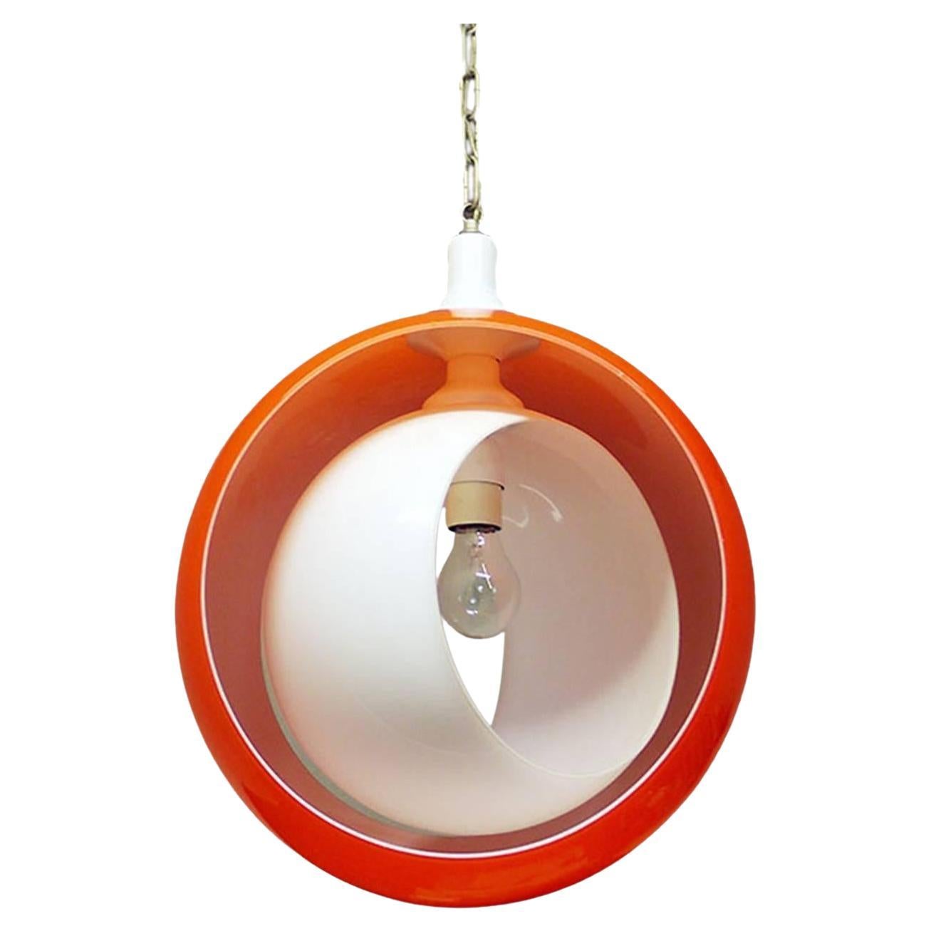 Lampe pendante Moon en verre de Murano orange et blanc par Carlo Nason pour Murano années 1960 en vente