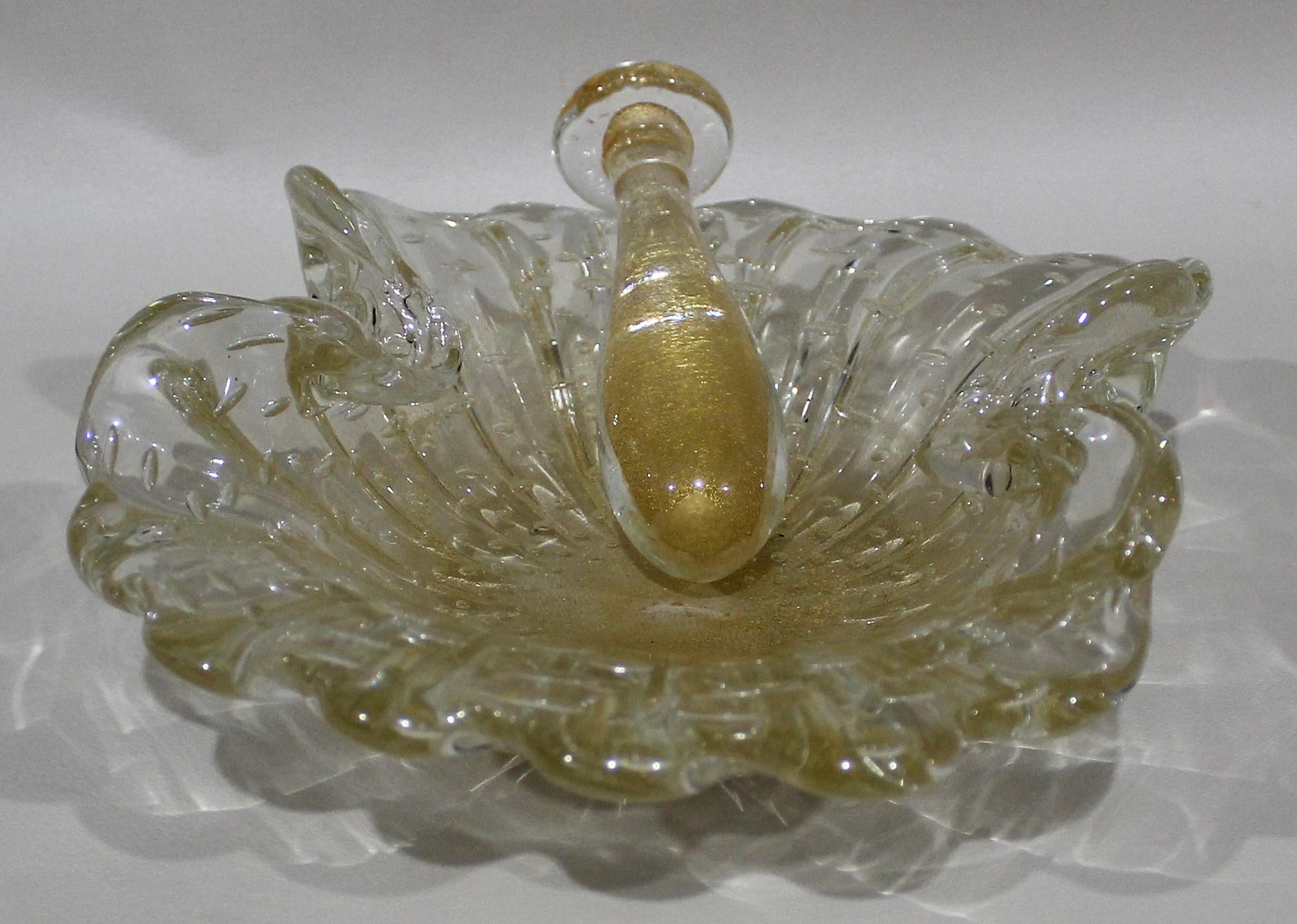 Mid-Century moderno Mortaio e pestello in vetro di Murano con scaglie d'oro in vendita
