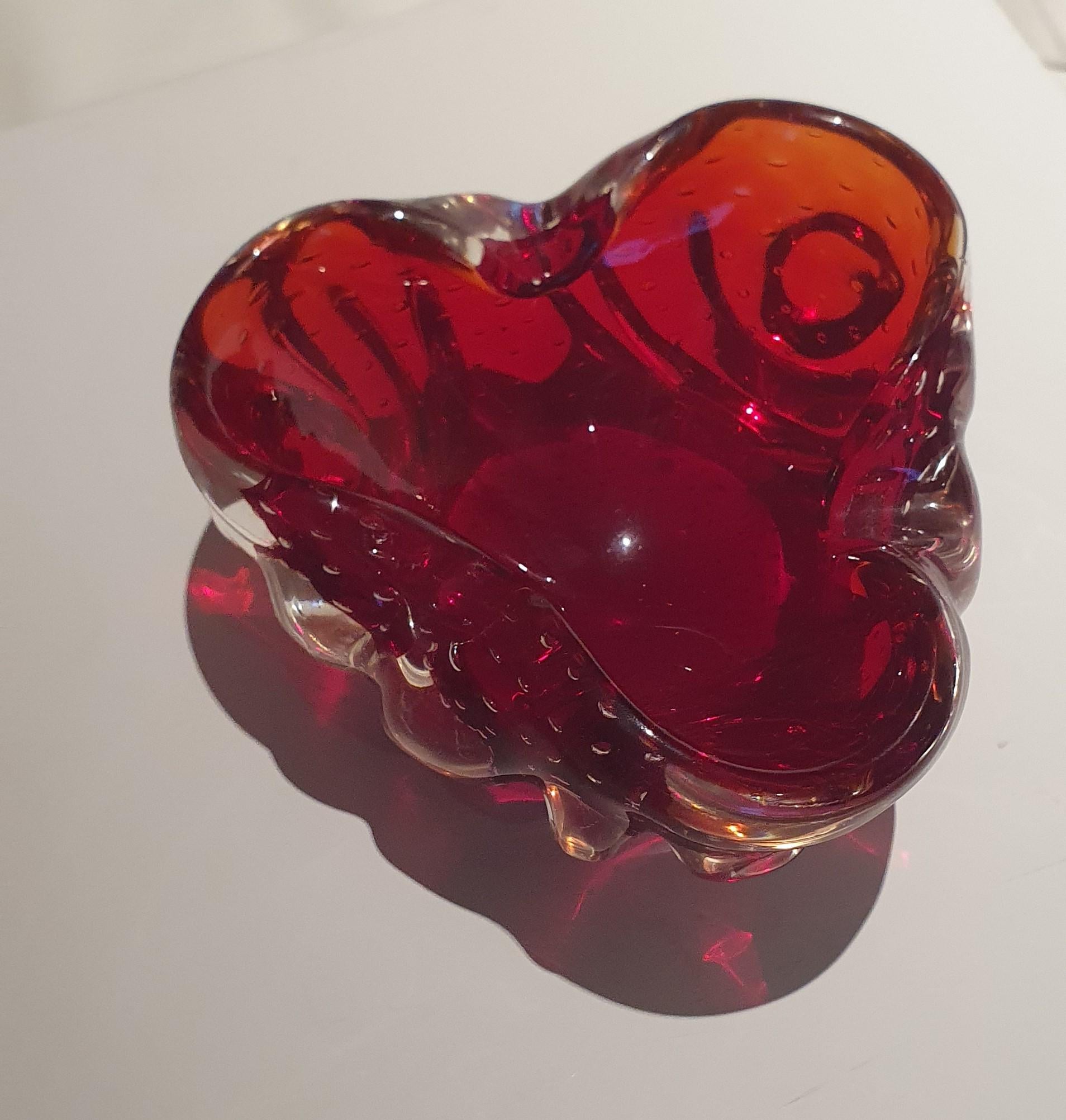 Mid-Century Modern Murano Glass mouthblown dish with undulating curled edges and tiny bubbles For Sale