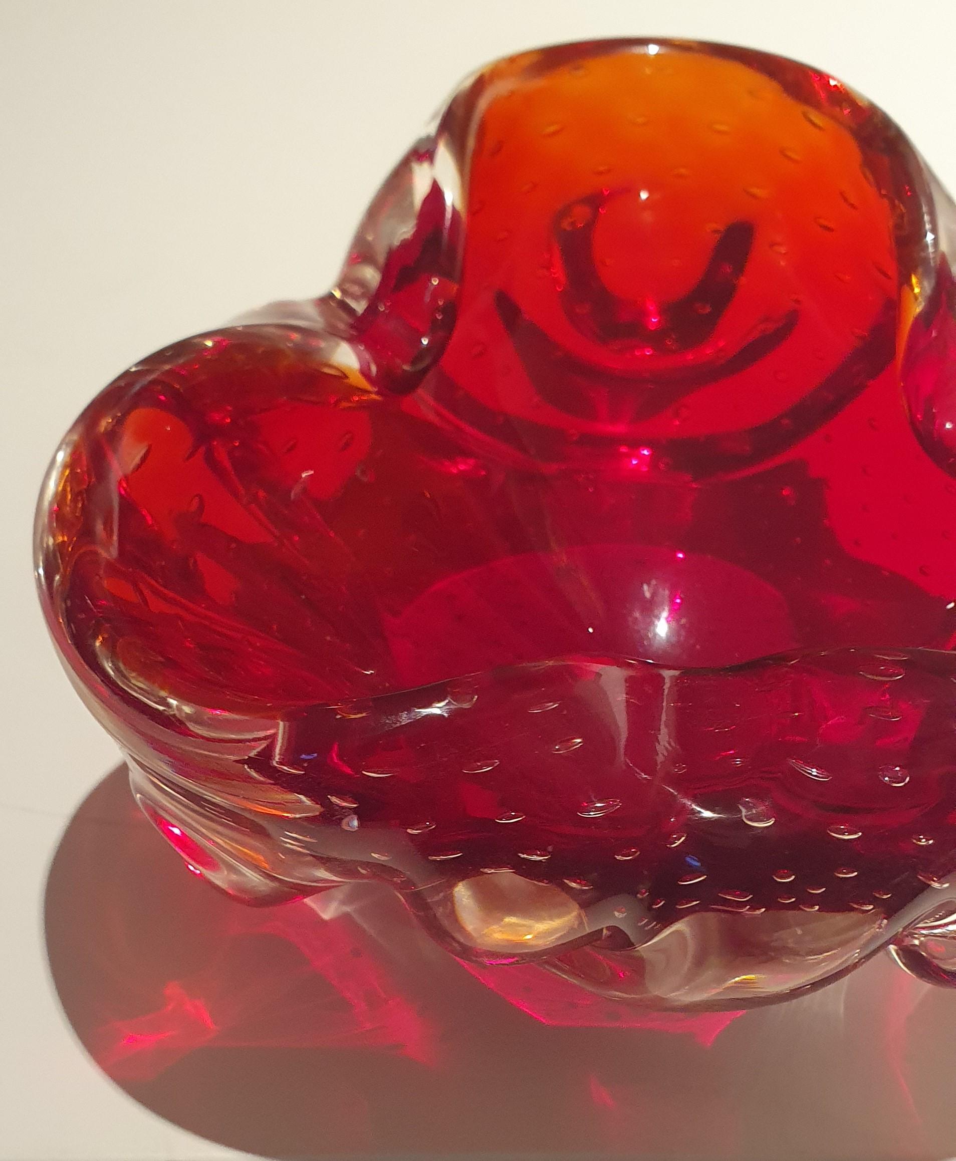 Late 20th Century Murano Glass mouthblown dish with undulating curled edges and tiny bubbles For Sale