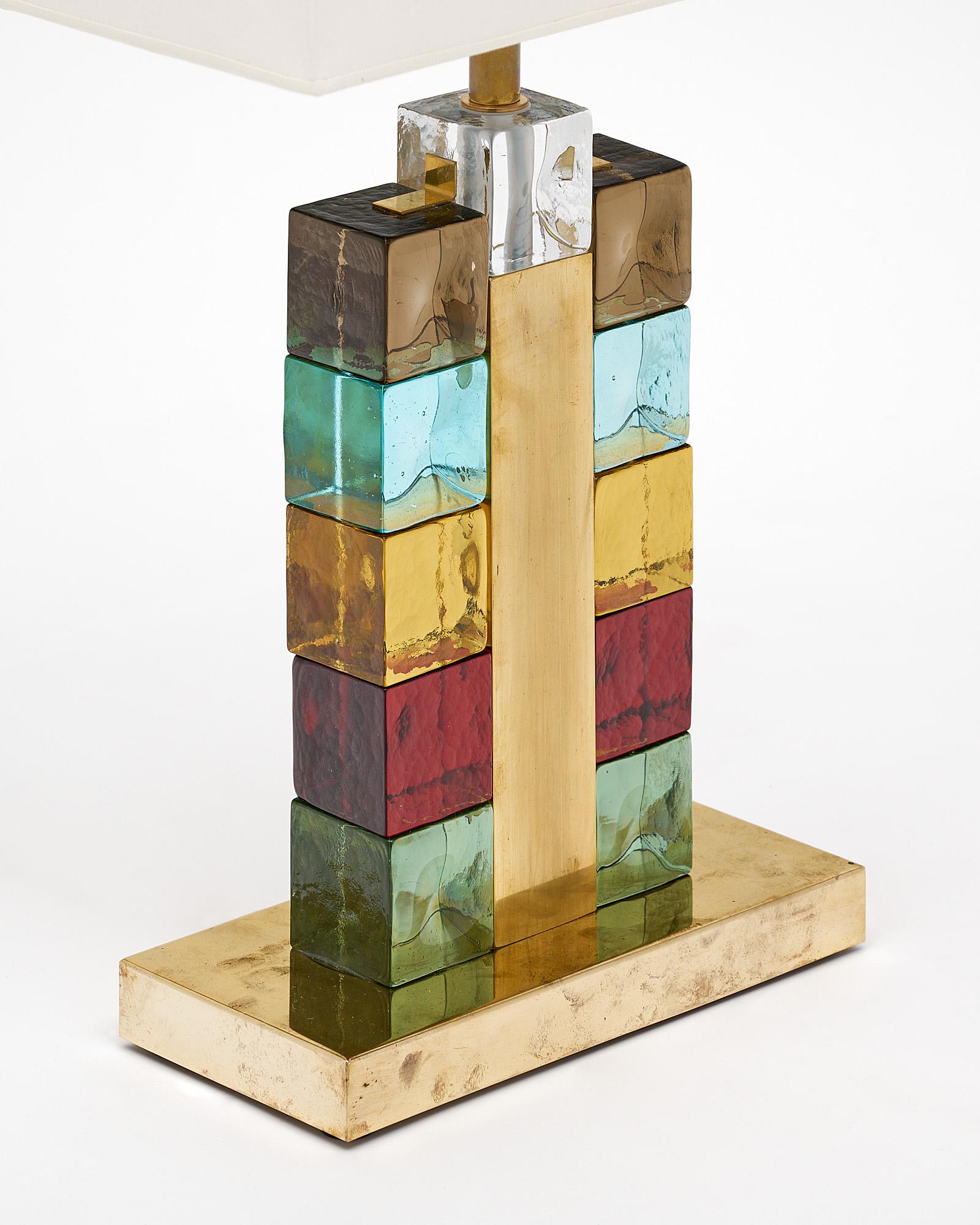 Modern Murano Glass Multi Colored Cube Lamps