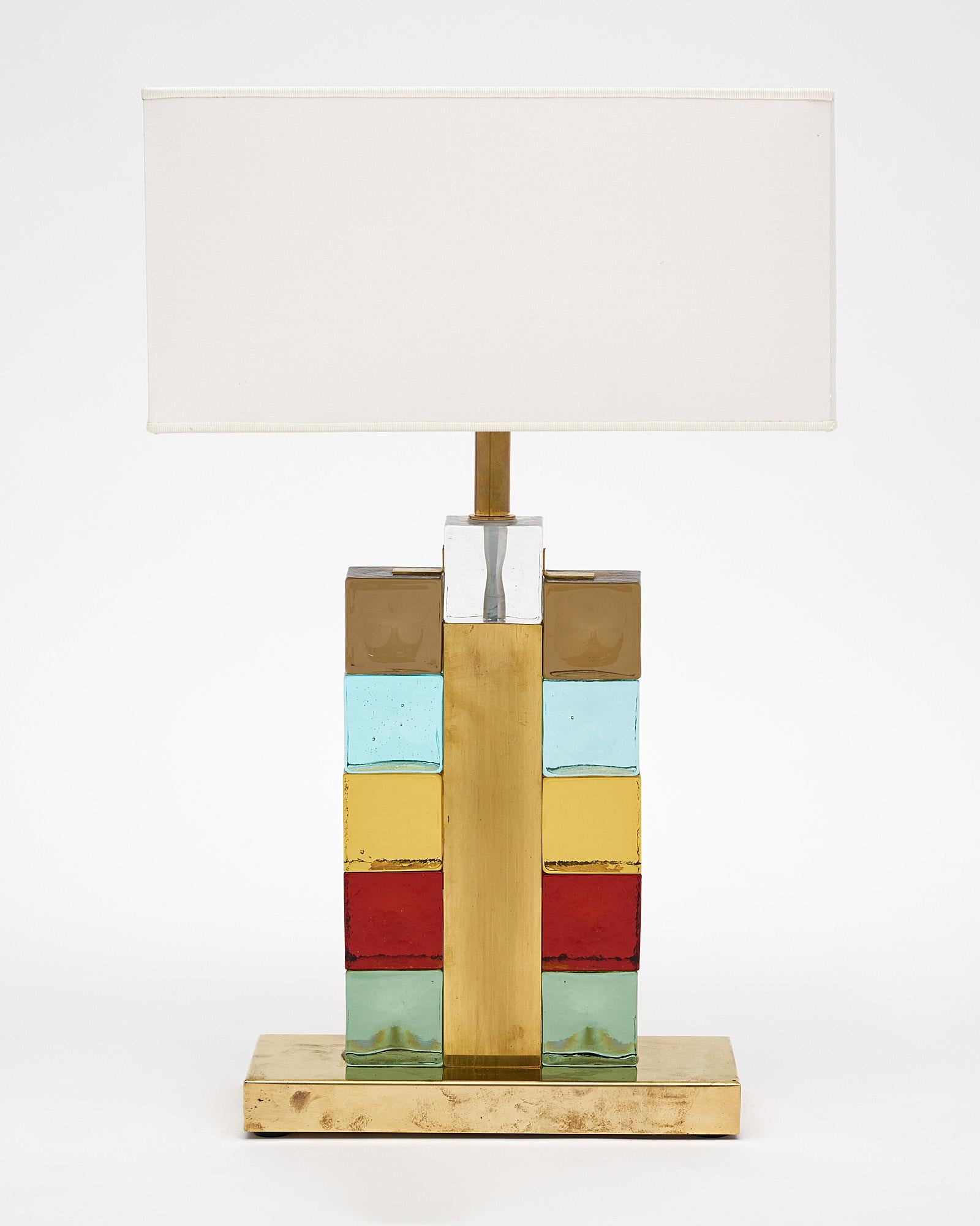 Contemporary Murano Glass Multi Colored Cube Lamps