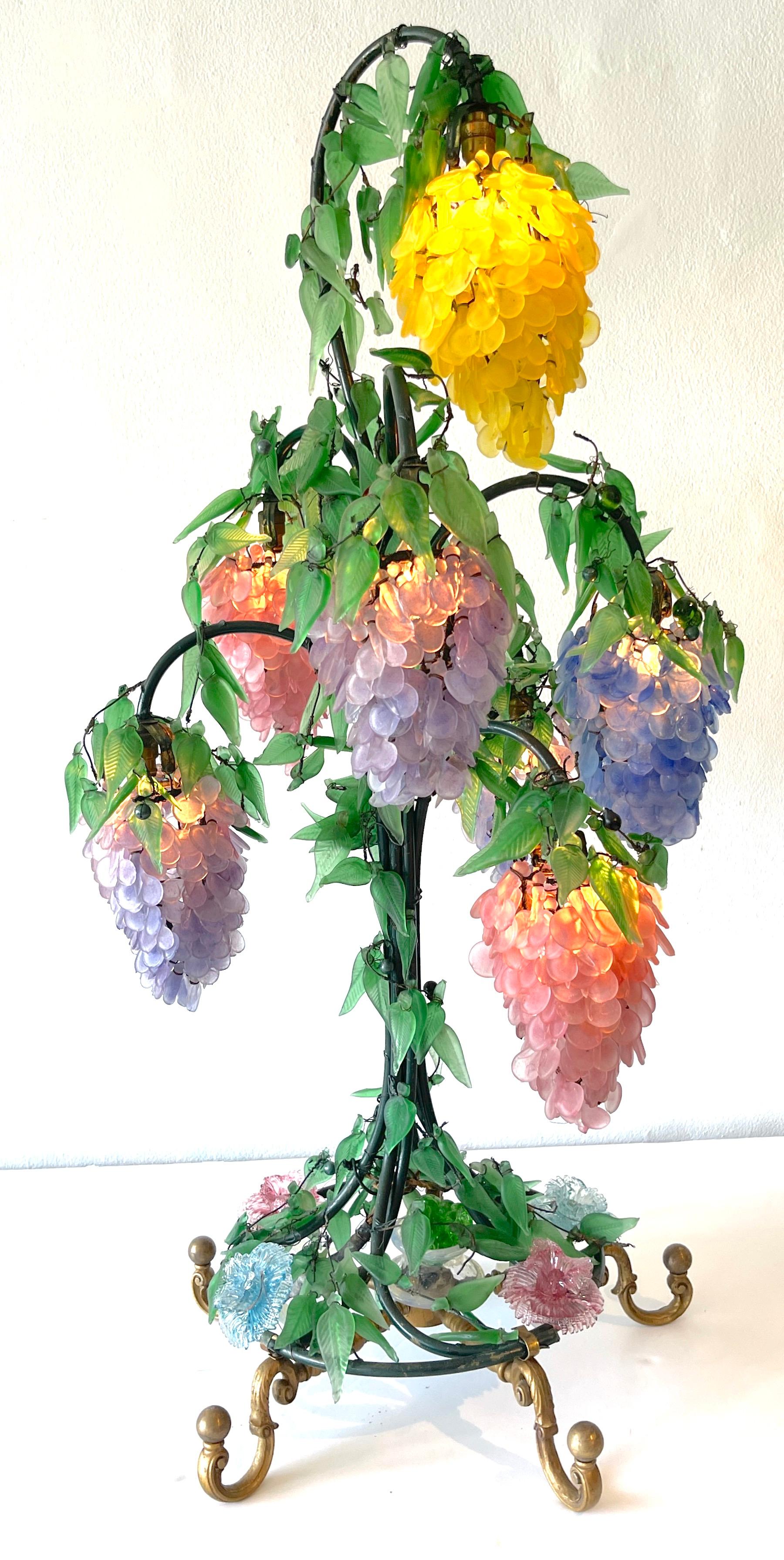 Murano Glass Multi-Colored Wisteria 7 Tiered Table Lamp, Circa 1950 7