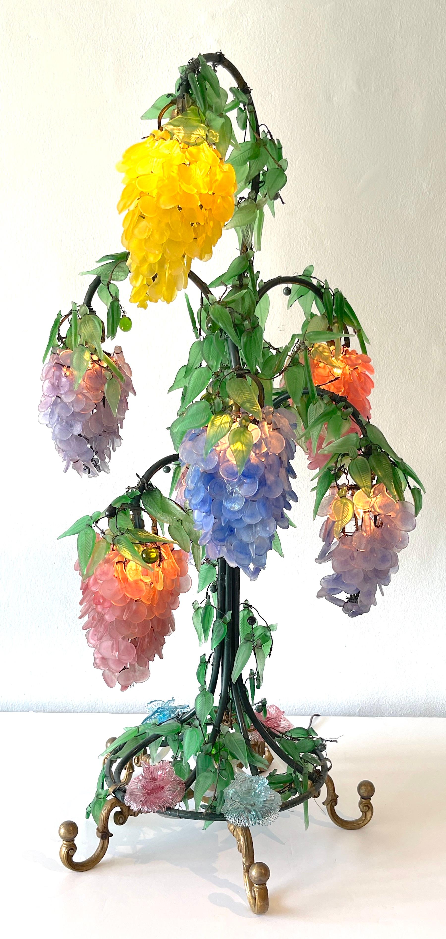 Italian Murano Glass Multi-Colored Wisteria 7 Tiered Table Lamp, Circa 1950