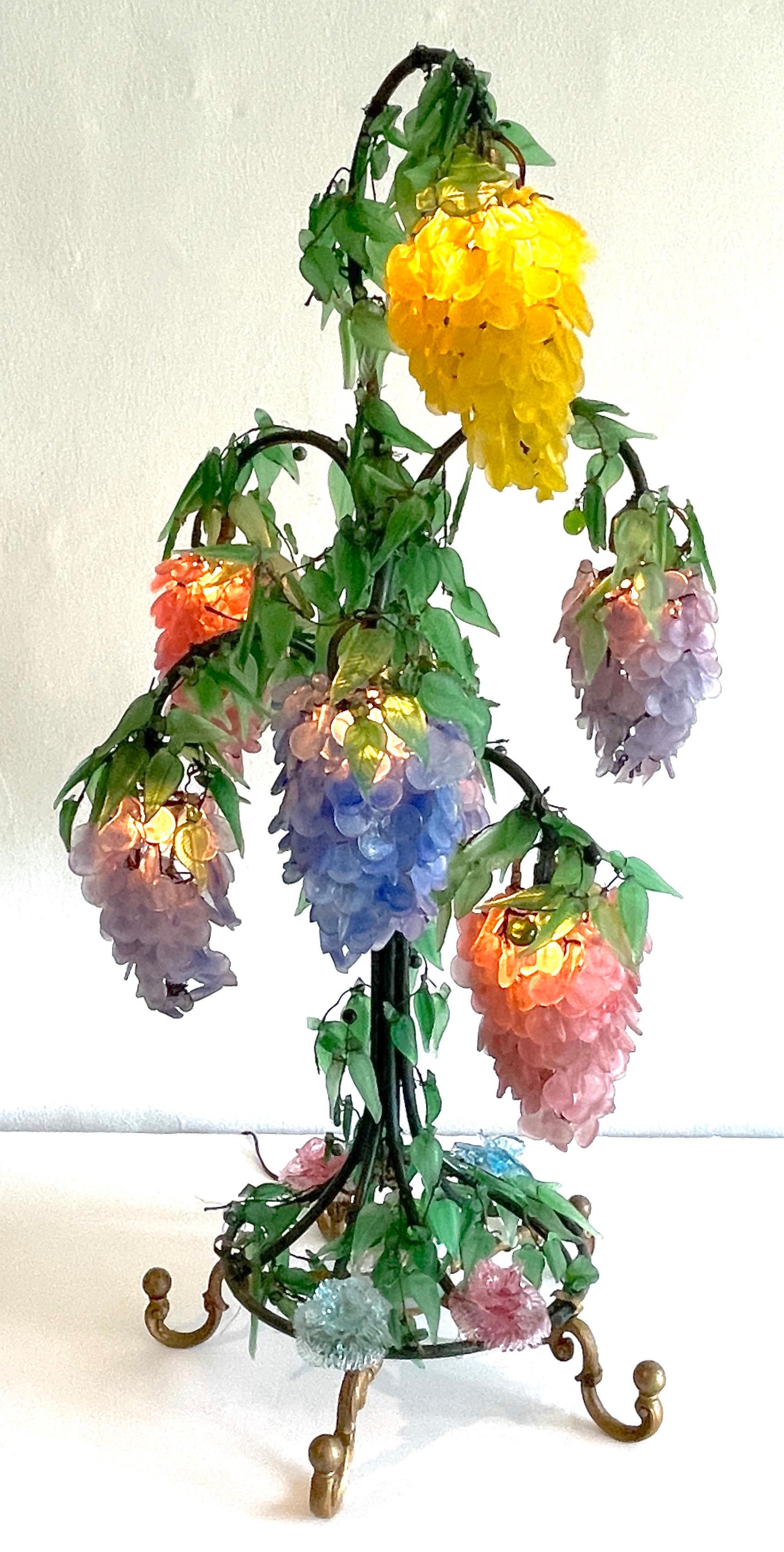 20th Century Murano Glass Multi-Colored Wisteria 7 Tiered Table Lamp, Circa 1950