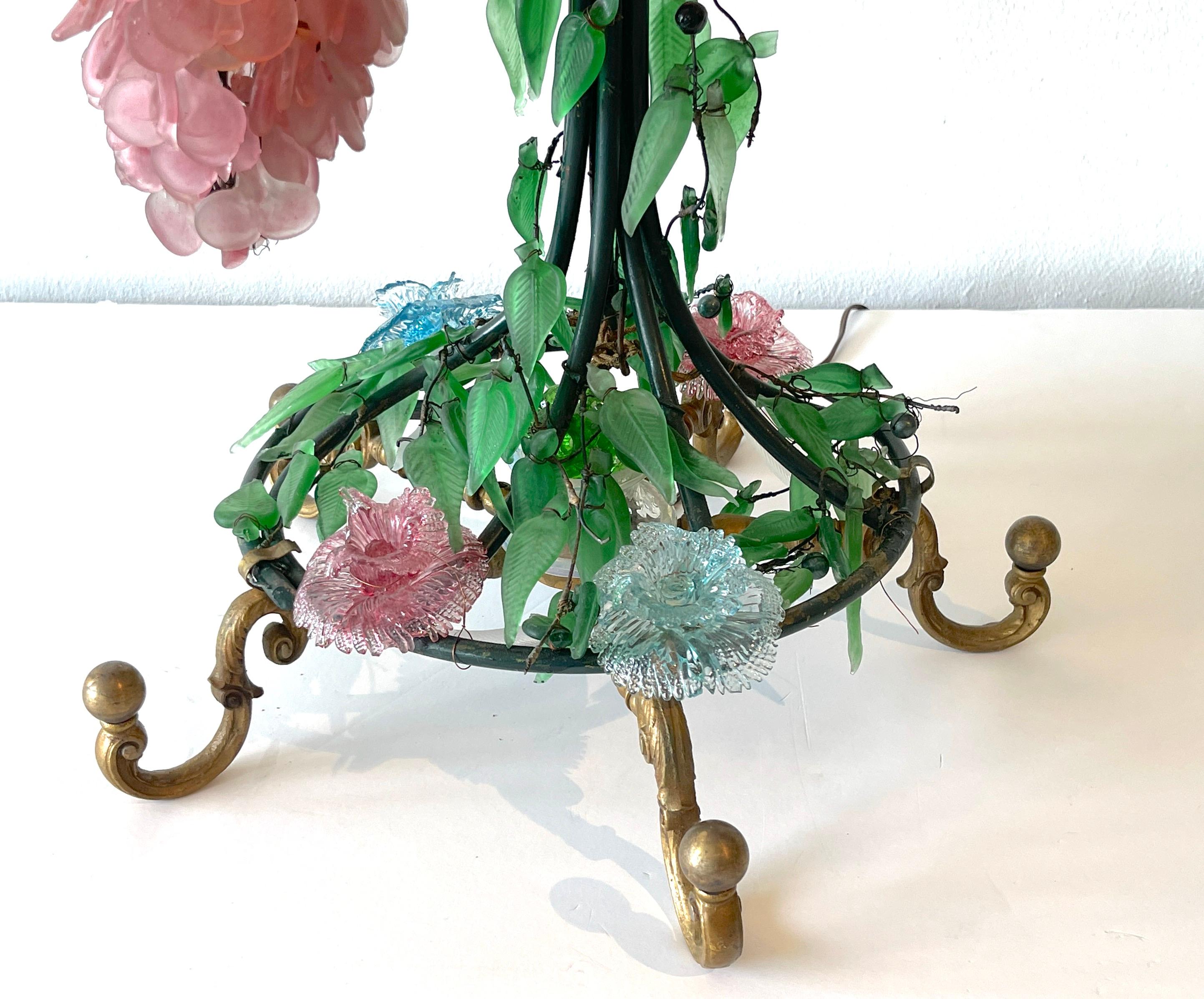 Metal Murano Glass Multi-Colored Wisteria 7 Tiered Table Lamp, Circa 1950