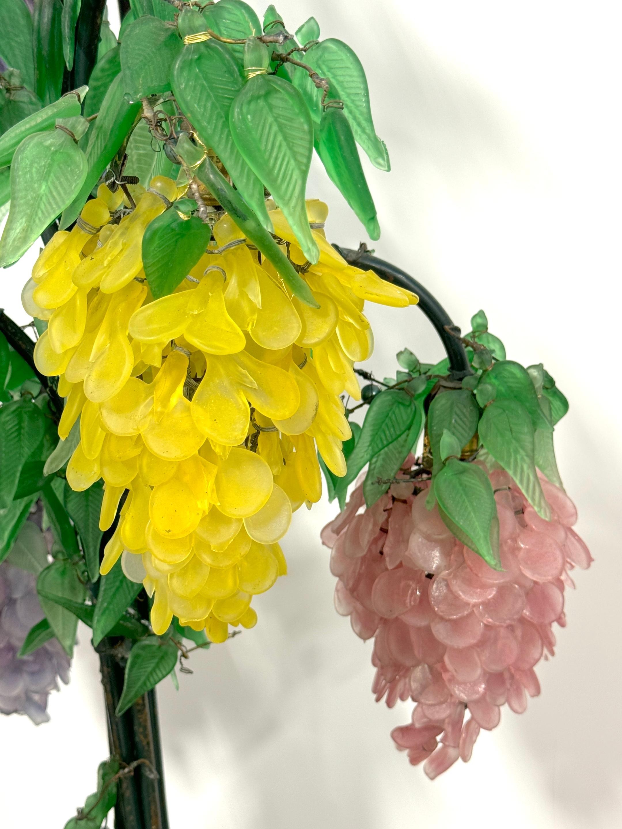 Metal Murano Glass Multi-Colored Wisteria 7 Tiered Table Lamp, Circa 1950