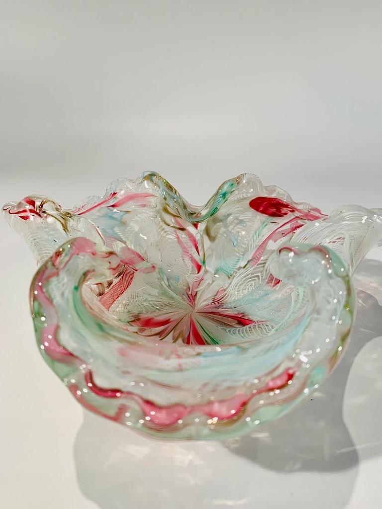 Mid-Century Modern Murano glass multicolor with zanfirico and venturine circa 1950 bowl. For Sale