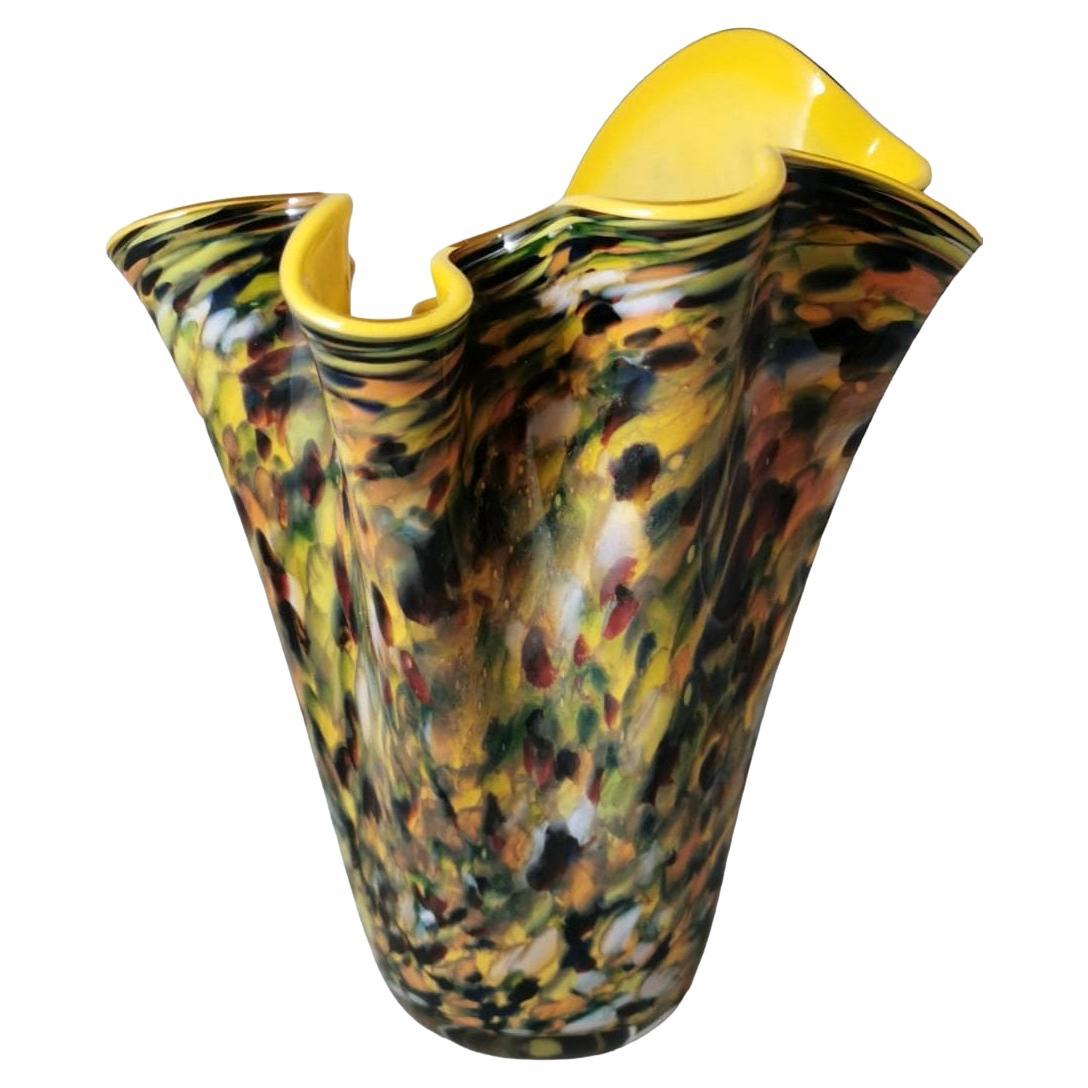 Murano Glass Multicolored Vase Mod. "Fazzoletto" Venini Style For Sale
