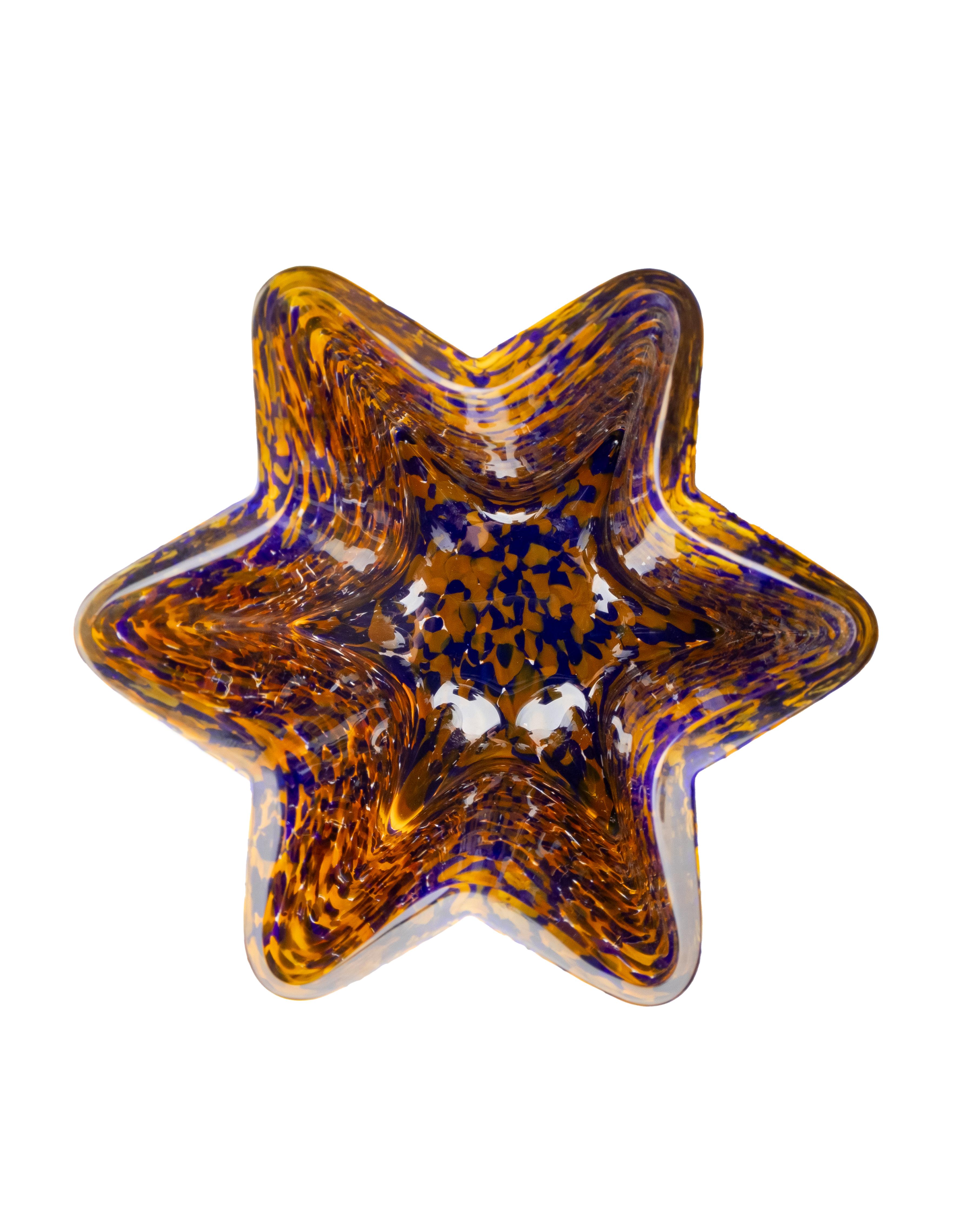 Italian Murano Glass Mustard & Blue Star Bucket Vase by Stories of Italy For Sale