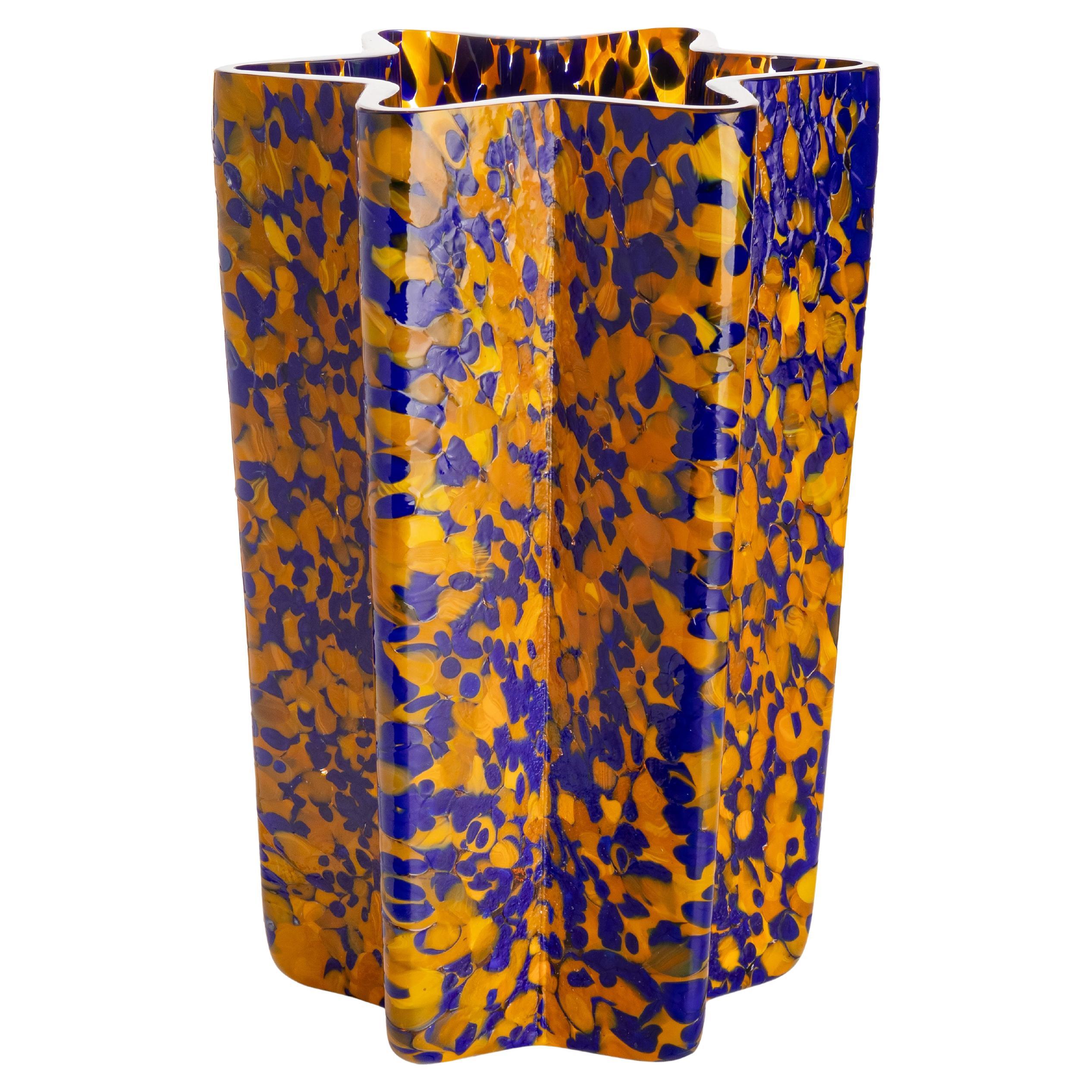 Murano Glass Mustard & Blue Star Bucket Vase by Stories of Italy For Sale
