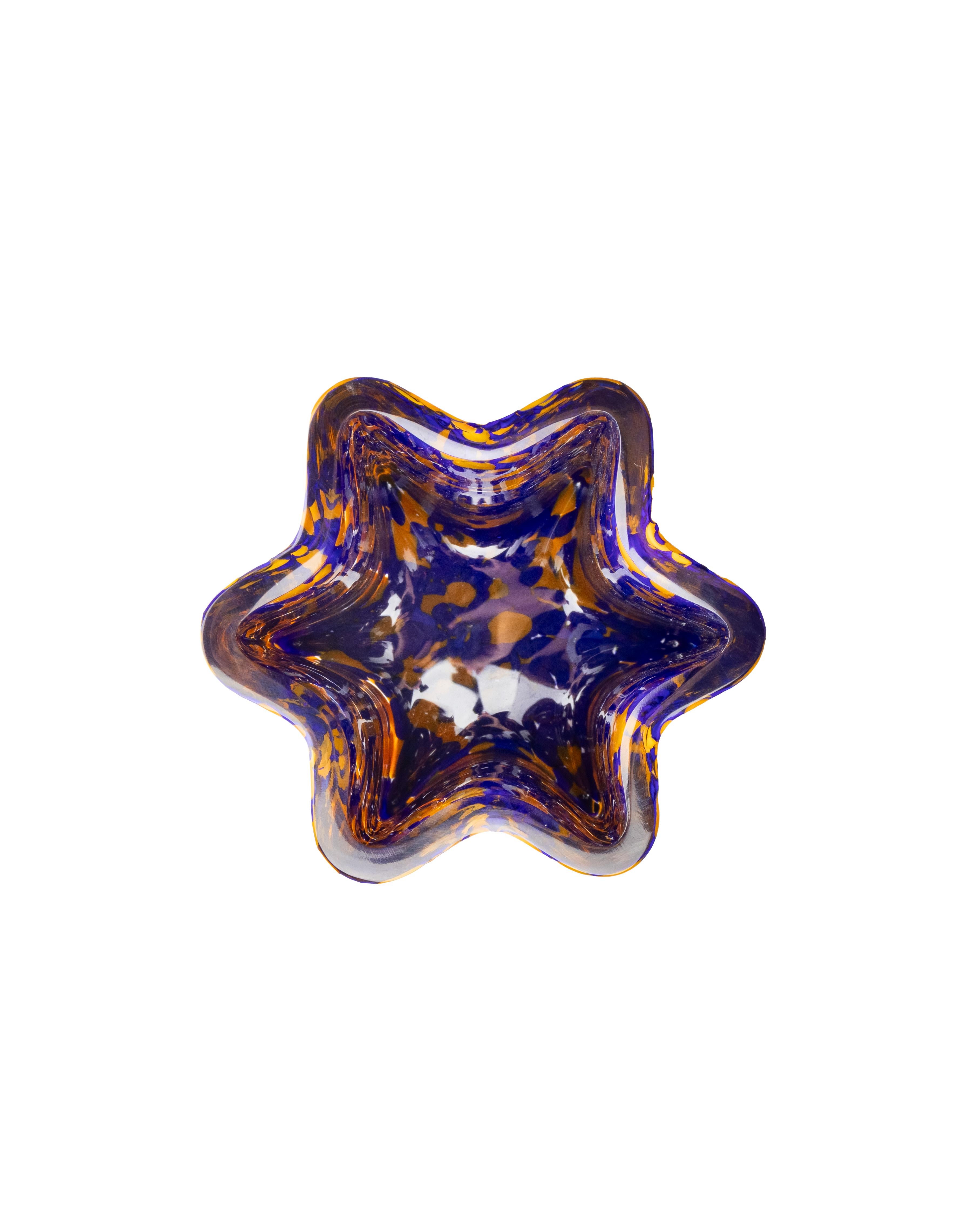 Hand-Crafted Murano Glass Mustard & Blue Tiny Star Bucket Vase by Stories of Italy For Sale