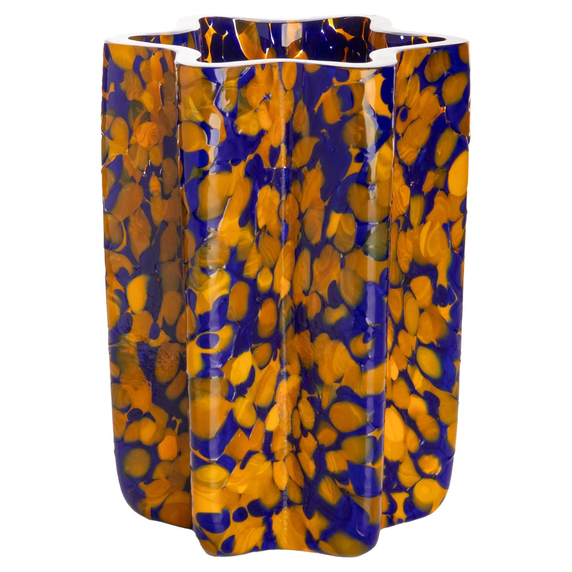 Murano Glass Mustard & Blue Tiny Star Bucket Vase by Stories of Italy