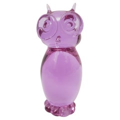 Hibou en verre de Murano en alexandrite et néodymium signé par Licio Zanetti