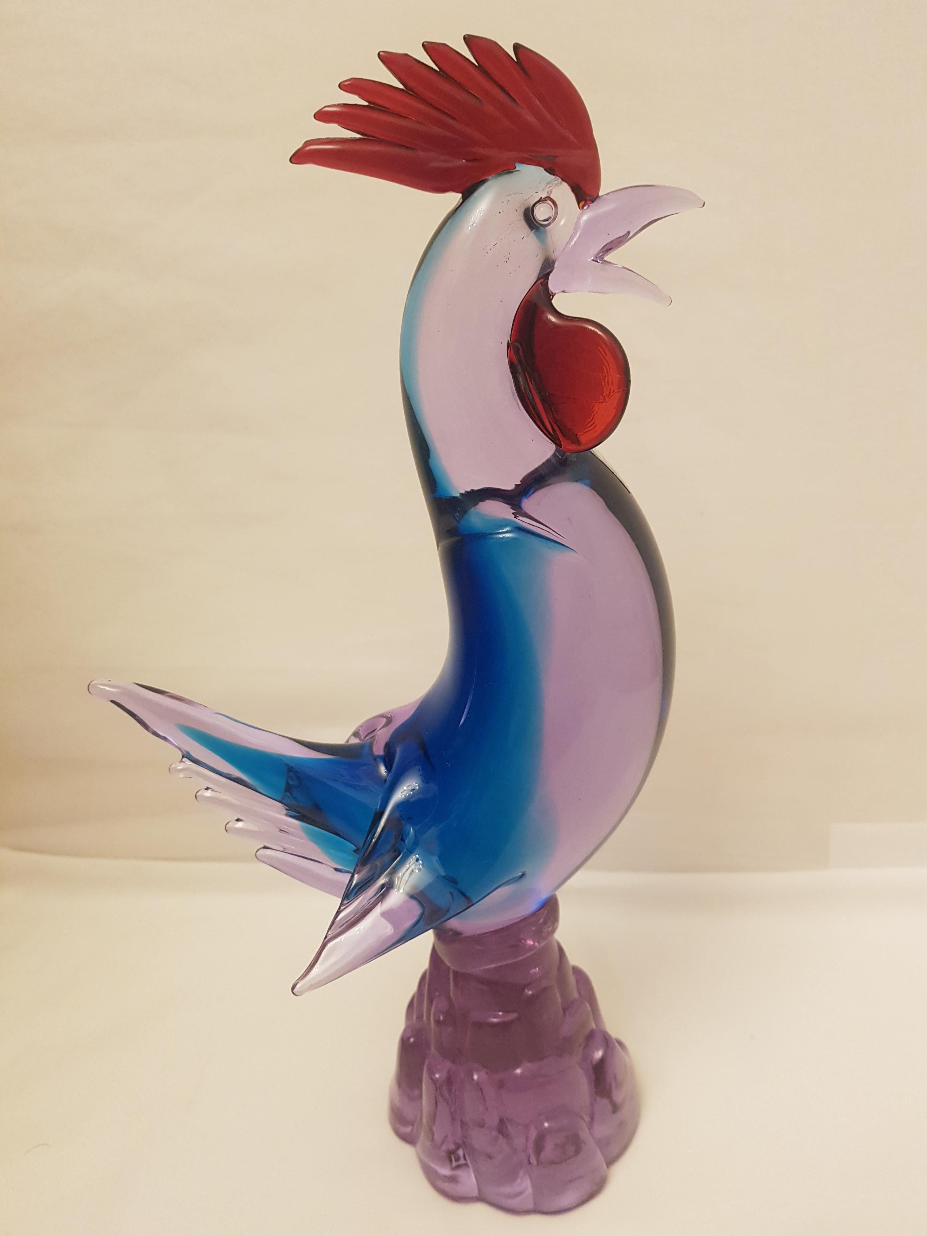 Other Vitange Murano Glass Neodymium Alexandrite Sommerso Rooster For Sale