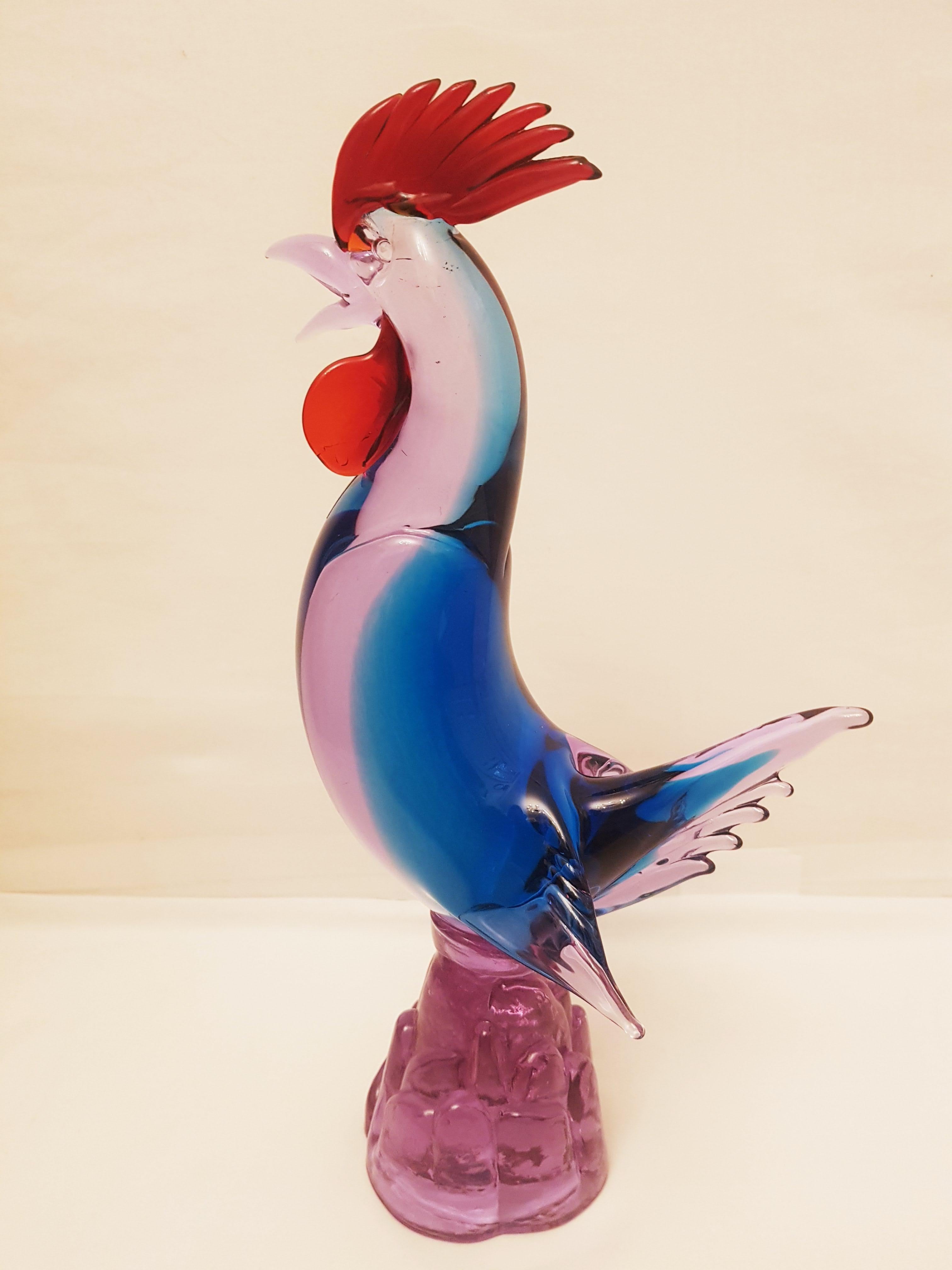 Art Nouveau Vitange Murano Glass Neodymium Alexandrite Sommerso Rooster For Sale