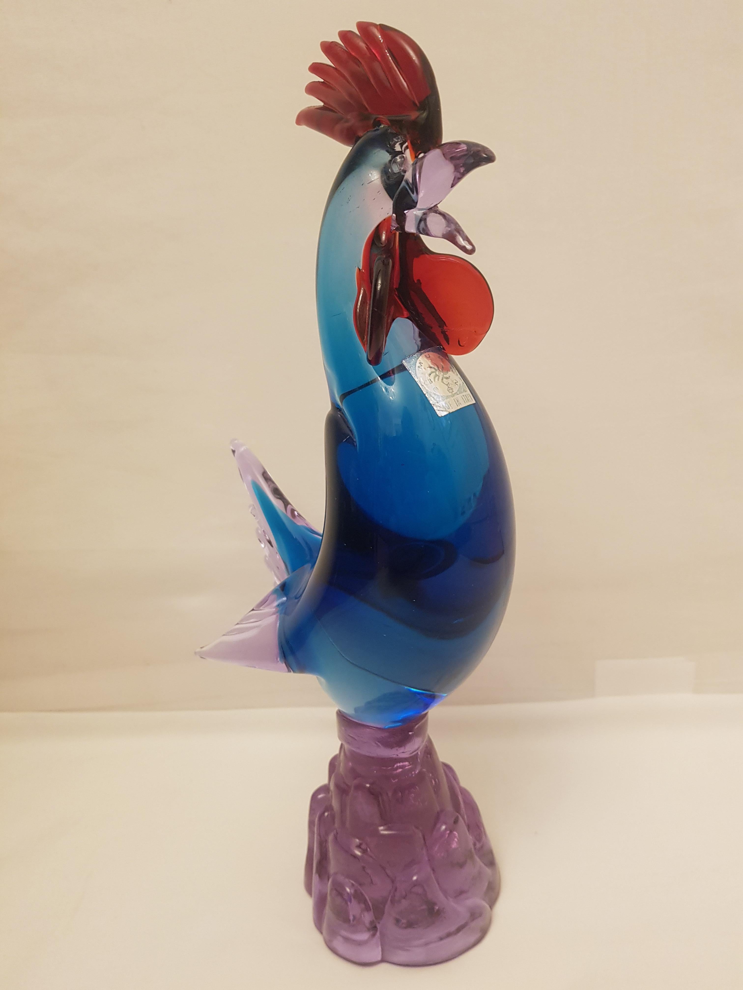 Vitange Murano Glass Neodymium Alexandrite Sommerso Rooster In Excellent Condition For Sale In Grantham, GB