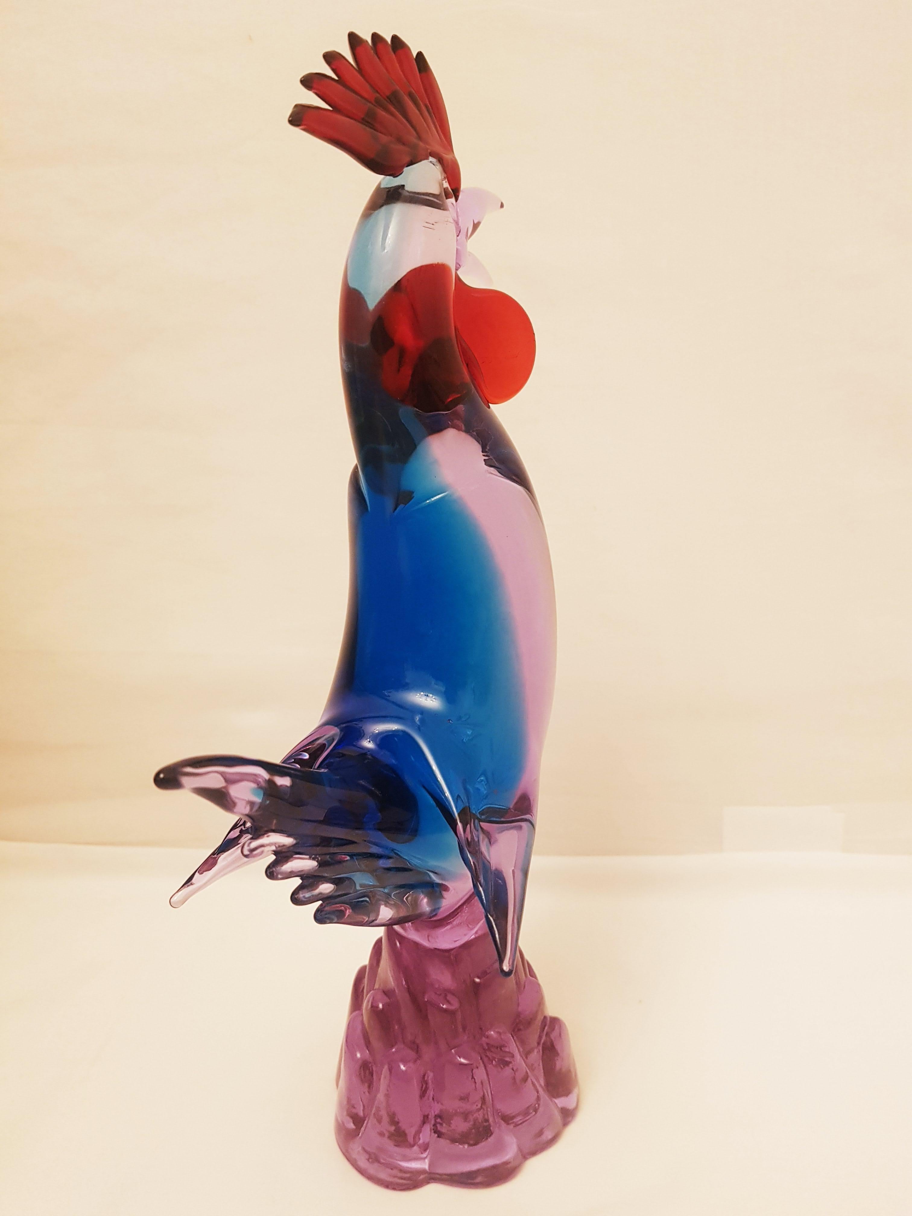 Italian Vitange Murano Glass Neodymium Alexandrite Sommerso Rooster For Sale