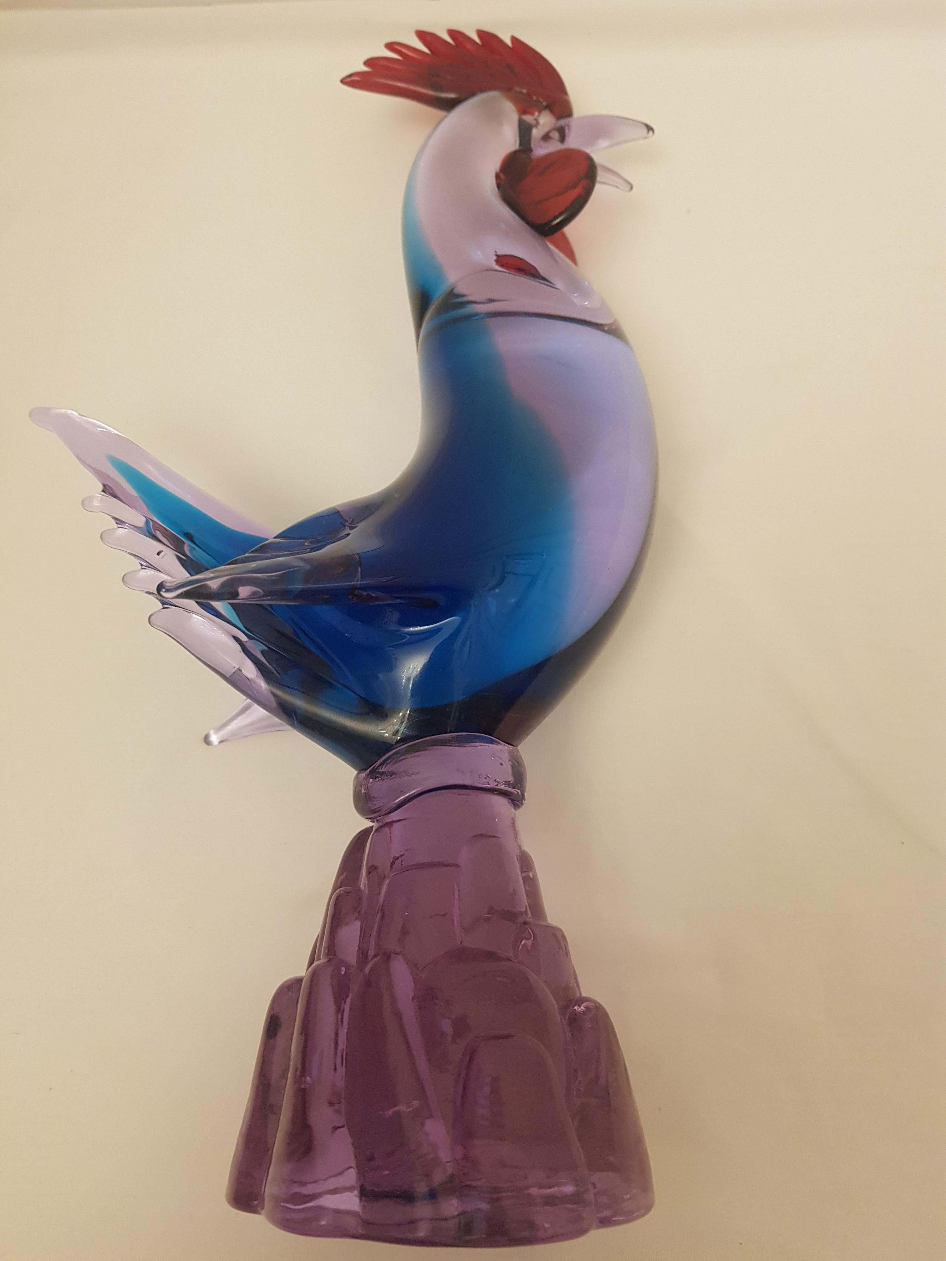Vitange Murano Glass Neodymium Alexandrite Sommerso Rooster For Sale 1