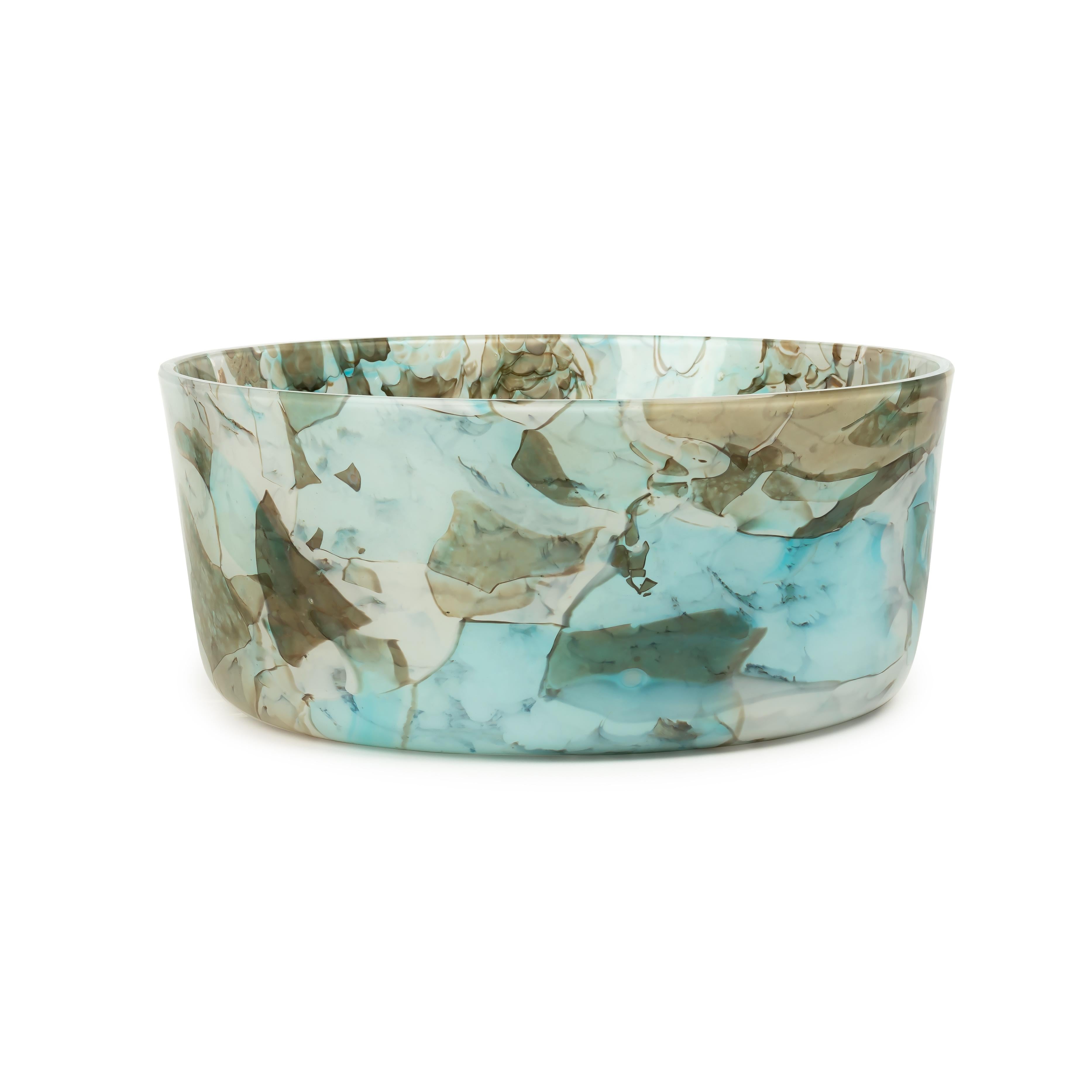 Italian Murano Glass Nougat Aquamarine Bowl Large by Stories of Italy For Sale
