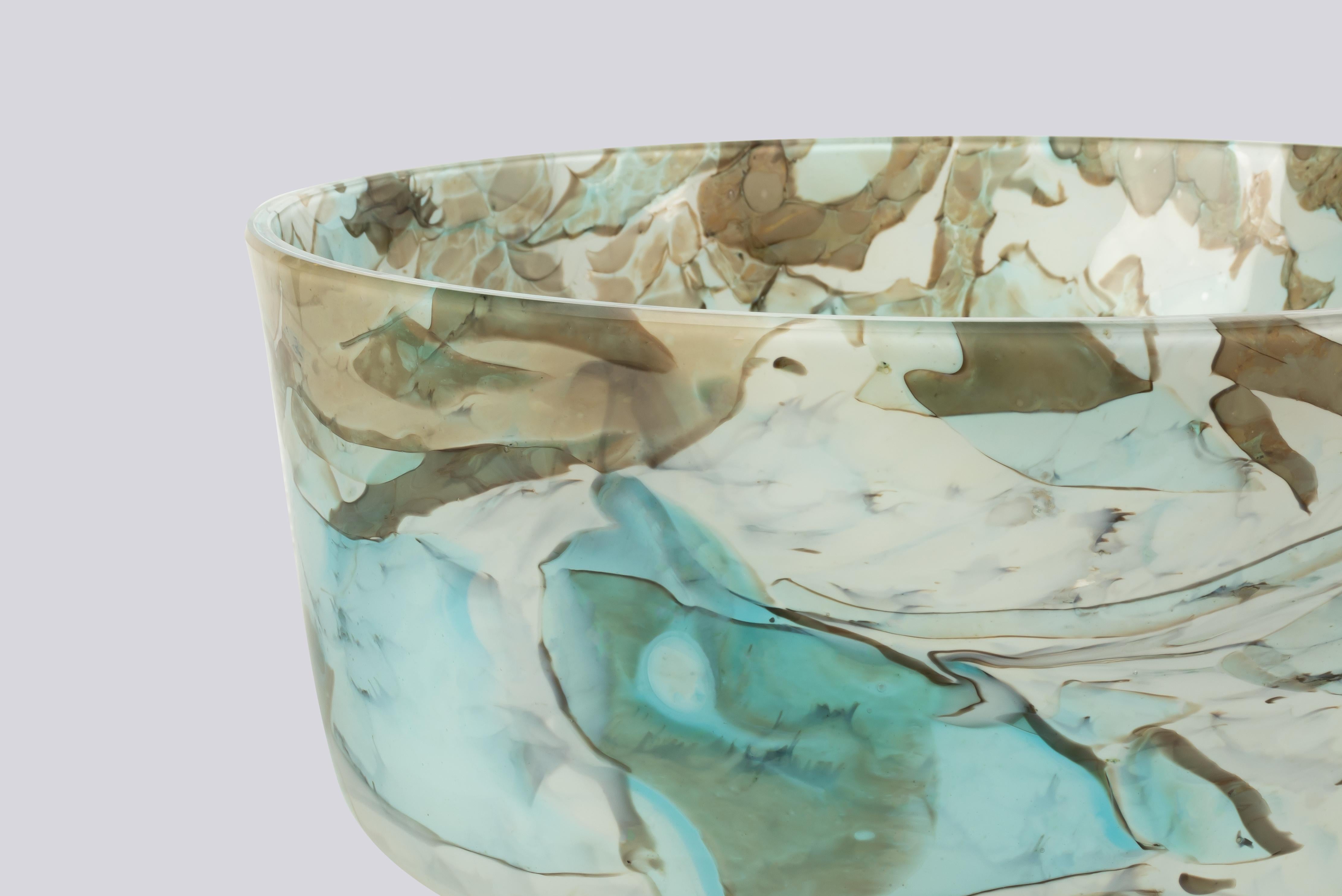 Murano Glass Nougat Aquamarine Bowl Large by Stories of Italy In New Condition For Sale In Milano, IT