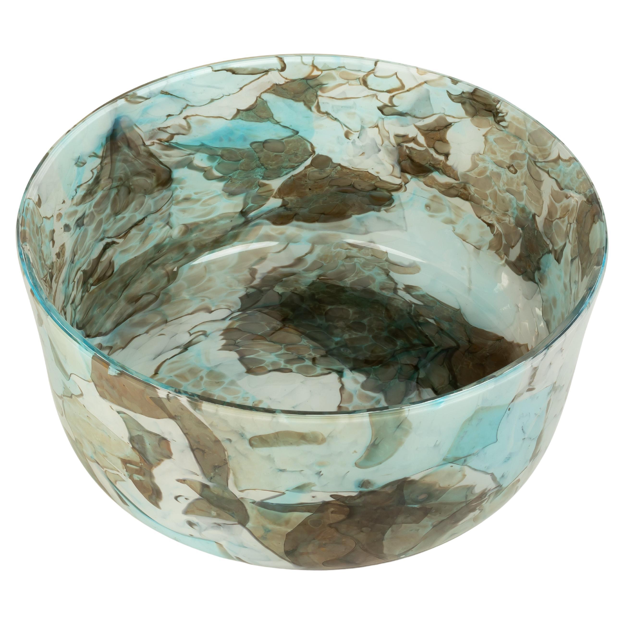 Murano Glass Nougat Aquamarine Bowl Large by Stories of Italy For Sale