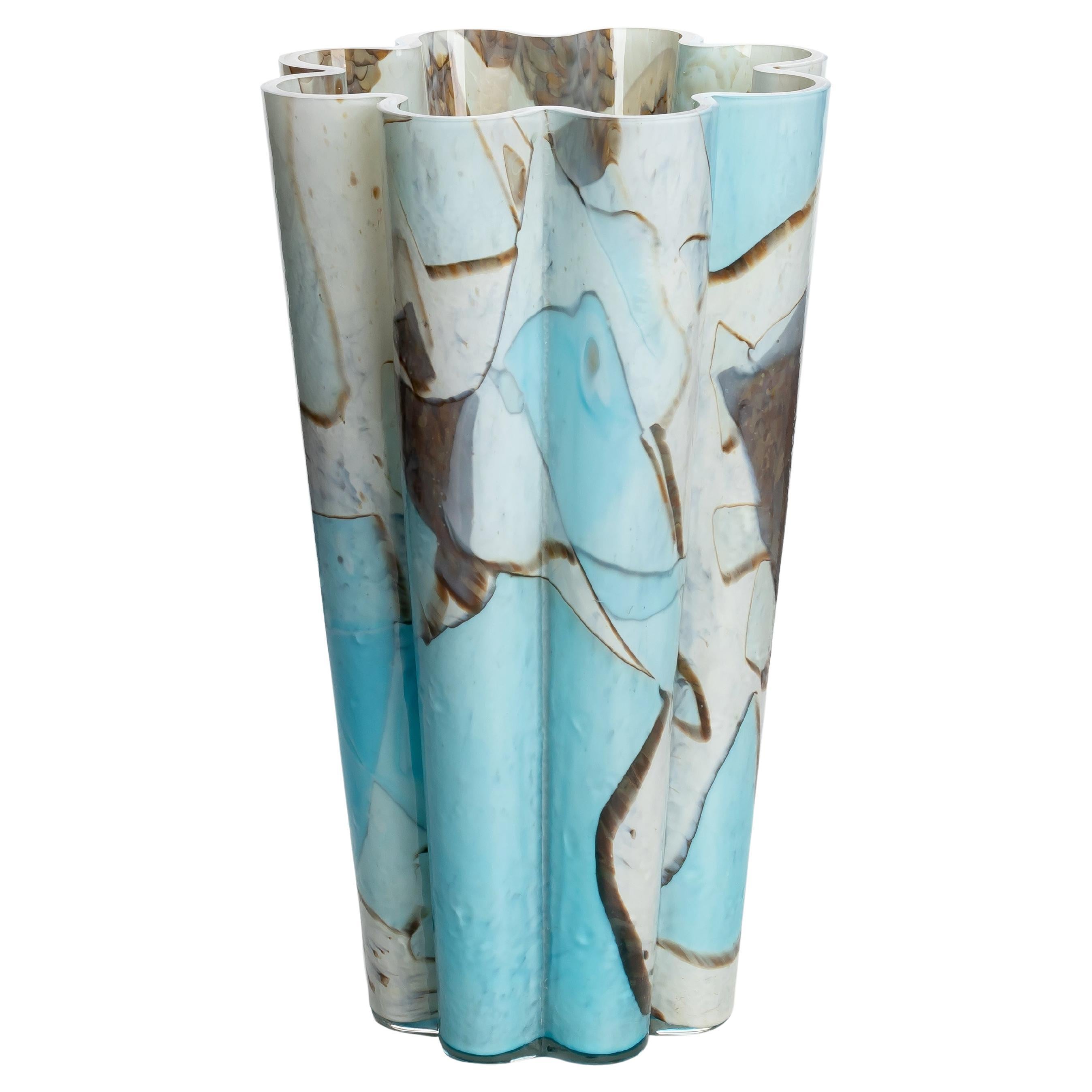 Murano Glass Nougat Aquamarine Bucket Vase by Stories of Italy