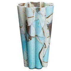 Murano Glass Nougat Aquamarine Bucket Vase by Stories of Italy