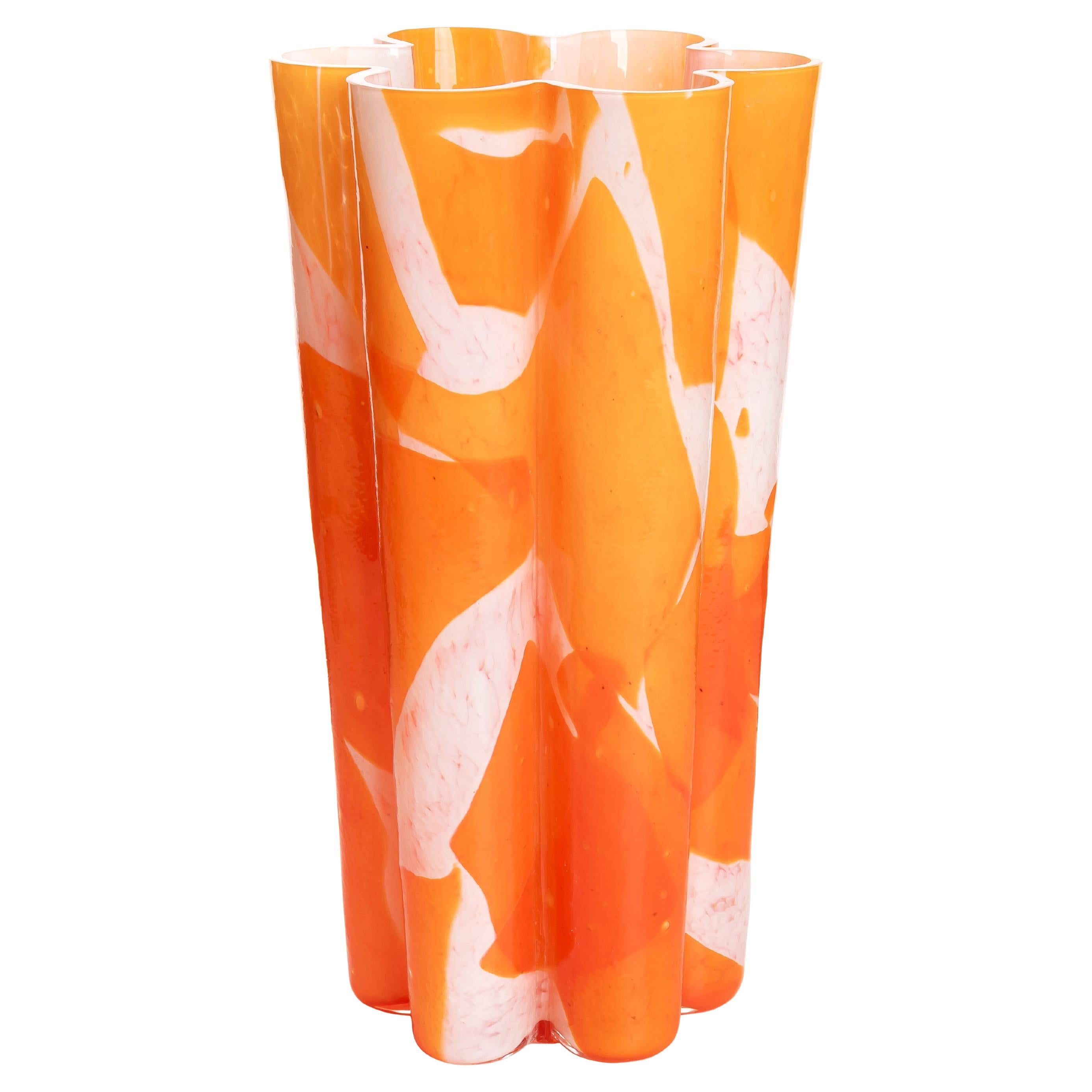 Murano Glass Nougat Orange Bucket Vase by Stories of Italy