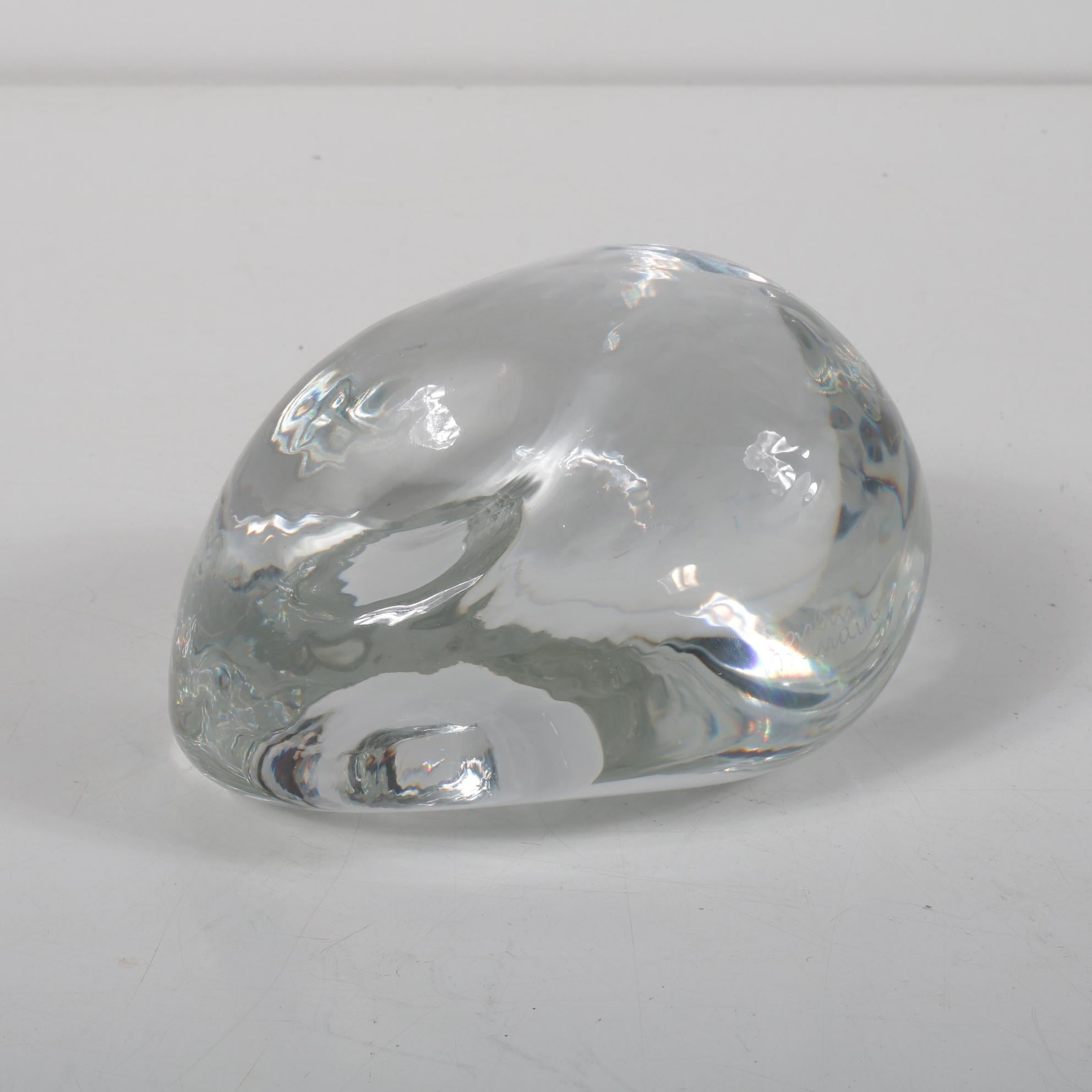A beautiful small glass orb, designed and signed by Alfredo Barbini, made in Italy.

This wonderful piece is made of the highest quality clear glass, shaped as a small stone with beautiful curves and a very smooth finish. It will beautifuly